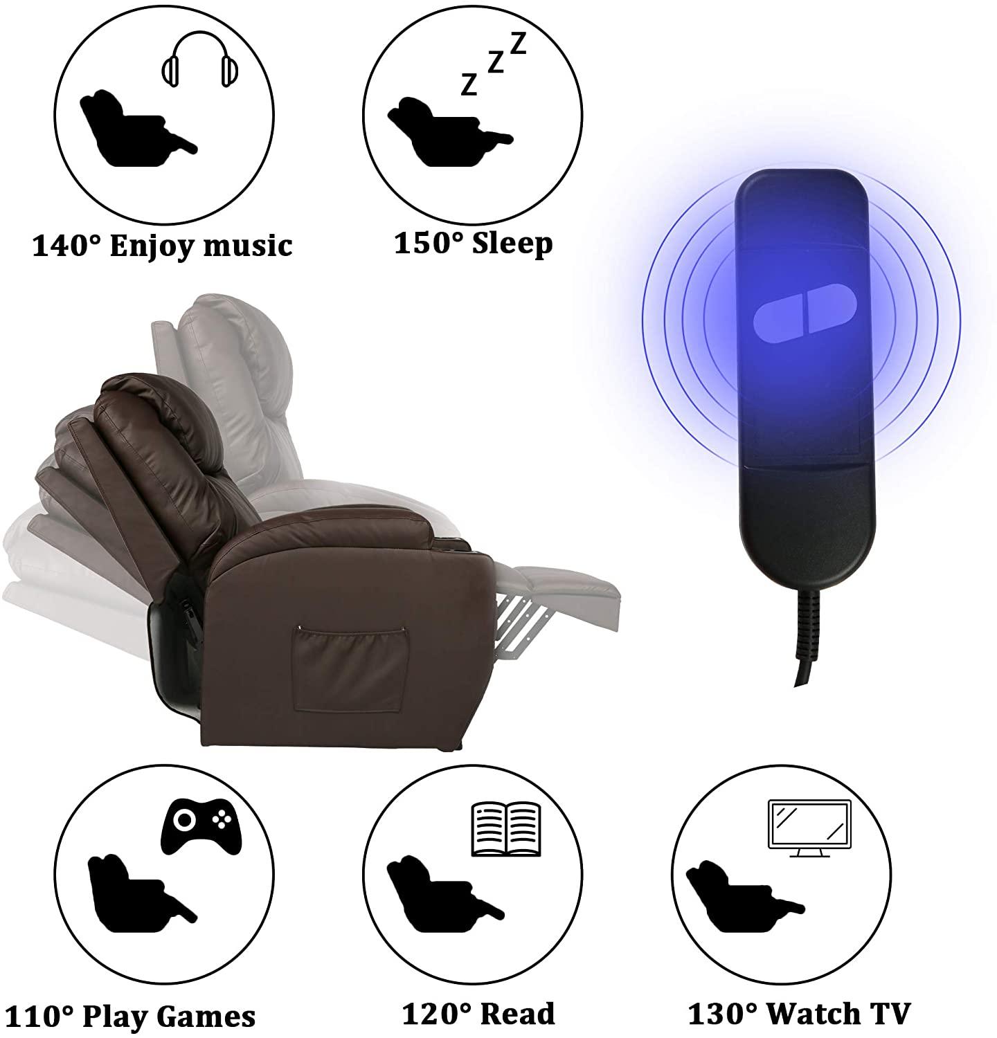 Power Lift Electric Recliner Chair with Heated Vibration Massage for Elderly People Adjustable Theater Recliner Sofa Furniture with Massage Remote Control for Living Room Bedroom,Brown