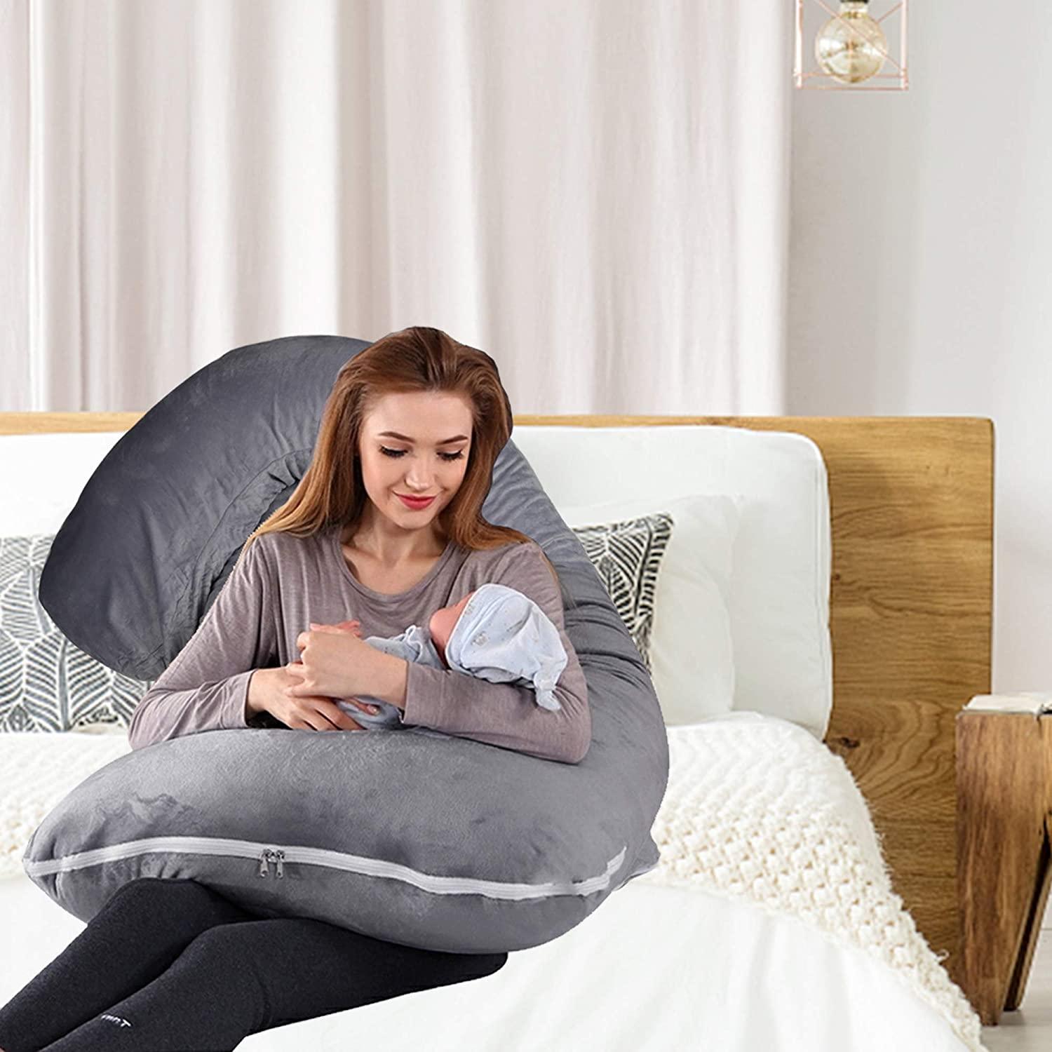 J/U/C-Shape Pregnancy Pillows 55 Inch Maternity Pillow with Washable Velvet Cover Nursing Support Cushion,Support for Back, Hips, Legs, Belly for Pregnant Women Side Sleeping - Luckyermore