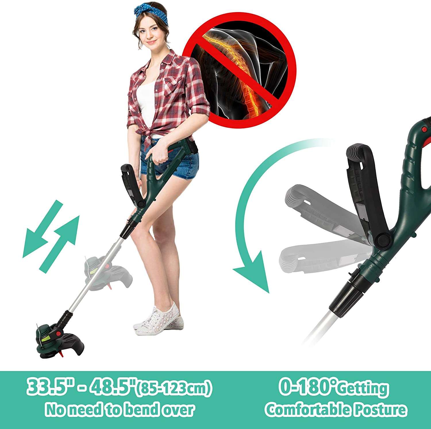 20V Cordless String Trimmer/Edger, 4.4 LBS, 70min Lithium-Ion Brushless Trimmer, yard, w/auto Feed, Extension Pole, Adjustable Head & Handle, 10” Cutting Path, 2.0Ah Battery & Charger Included