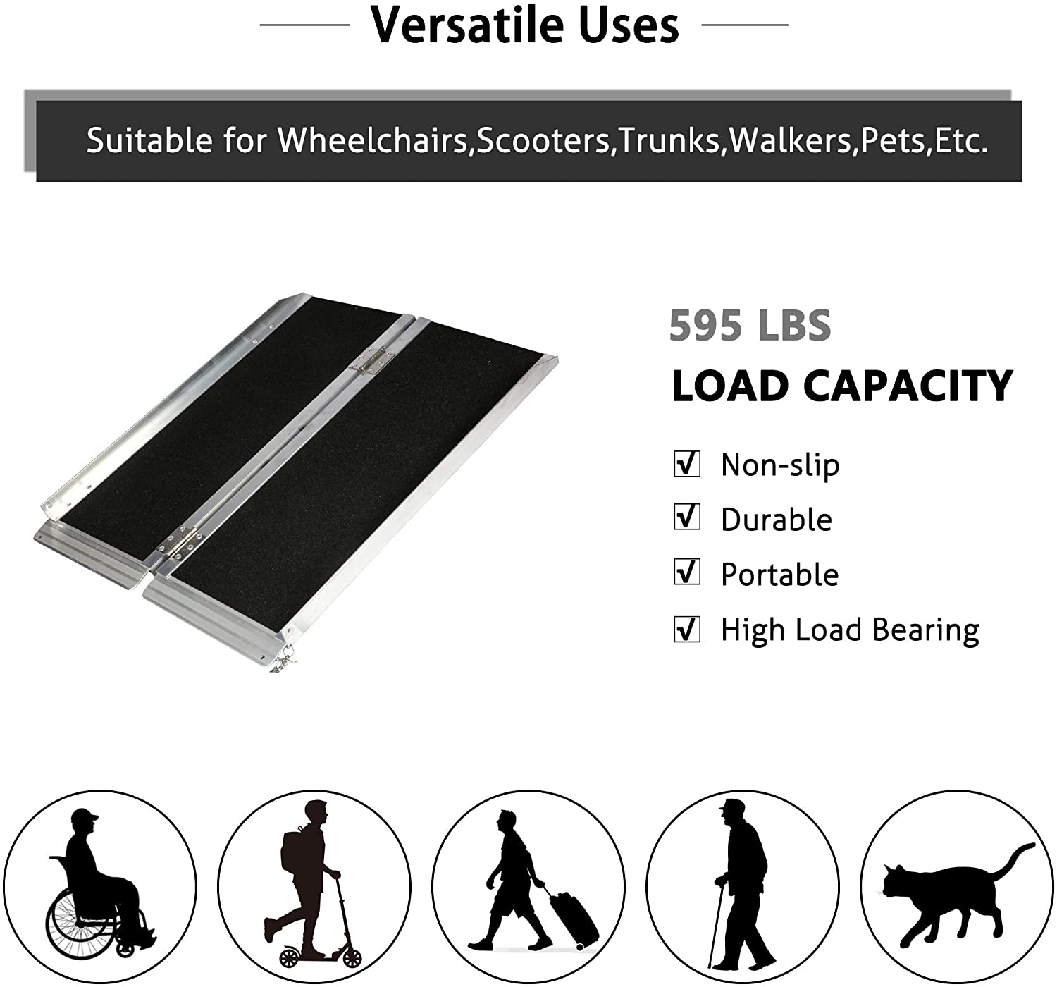 3ft Portable Ramp for Wheelchair Folding Aluminum Alloy Ramp with Handle