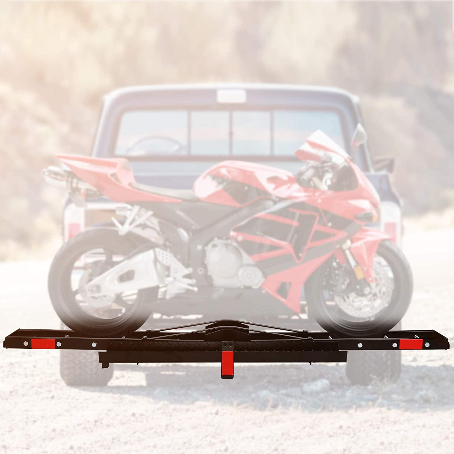 Motorcycle Rack Motorcycle Scooter Carrier Hauler Hitch Mount Rack with Loading Ramp Fit 2" Receiver of Cars, SUVs and Vans - Luckyermore