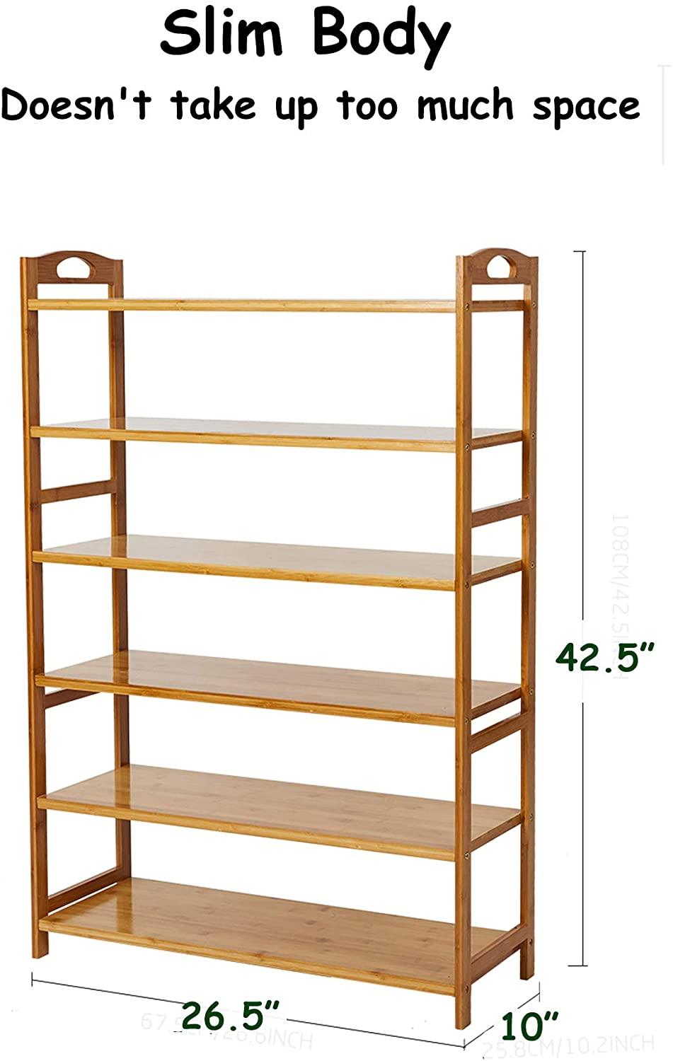6-Tier Bamboo Shoe Rack Entryway Free Standing Shoe Shelf Storage Organizer for Home Office Bathroom, Plant Stand Bookshelf - Luckyermore