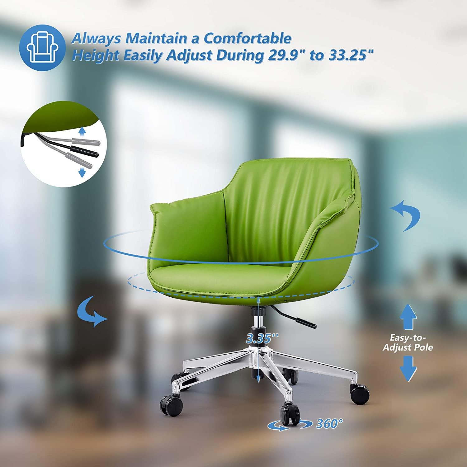 Office Chair for Home Adjustable Height Swivel PU Upholstered Modern Office Chair, Green - Luckyermore