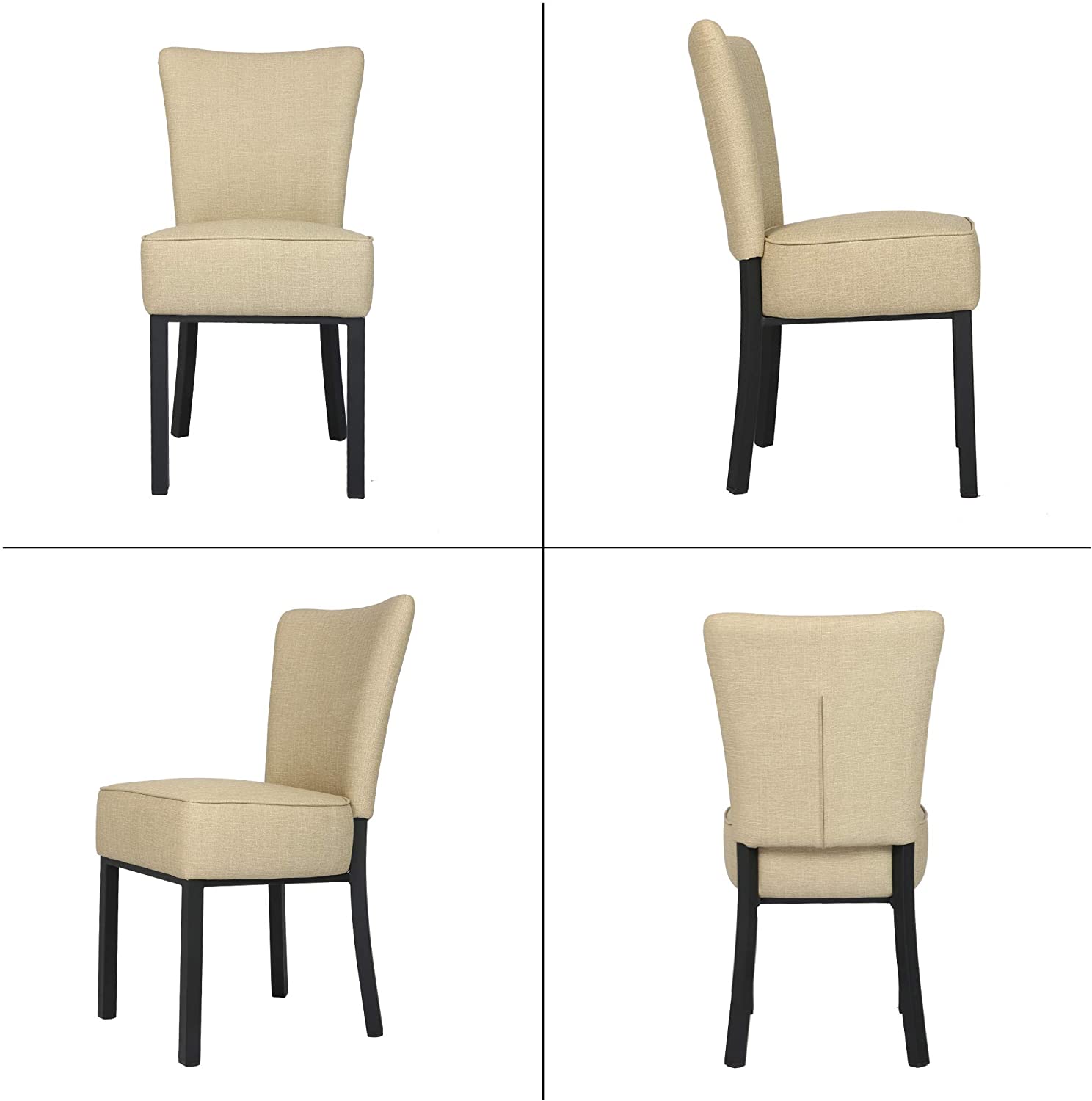 LUCKYERMORE Set of 2 Modern Dining Chairs PU Leather Side Chairs with Soft Cushion, Beige
