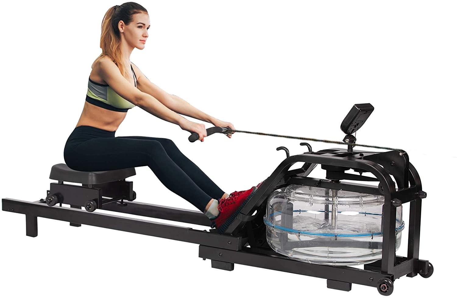 Rowing Machine with LCD Monitor for Home/Gym, 330 Lbs Weight Capacity, Adjustable, Space Saving, Mobile, Double Track Indoor Rower Fitness - Luckyermore