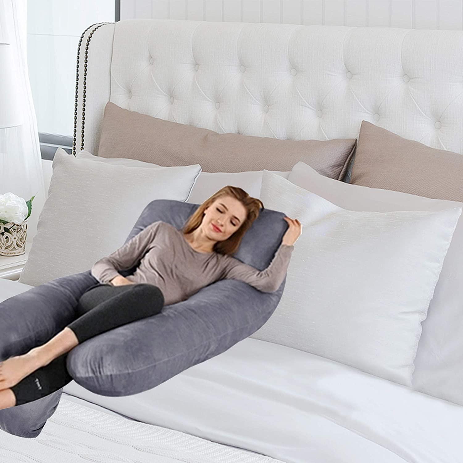 J/U/C-Shape Pregnancy Pillows 55 Inch Maternity Pillow with Washable Velvet Cover Nursing Support Cushion,Support for Back, Hips, Legs, Belly for Pregnant Women Side Sleeping - Luckyermore