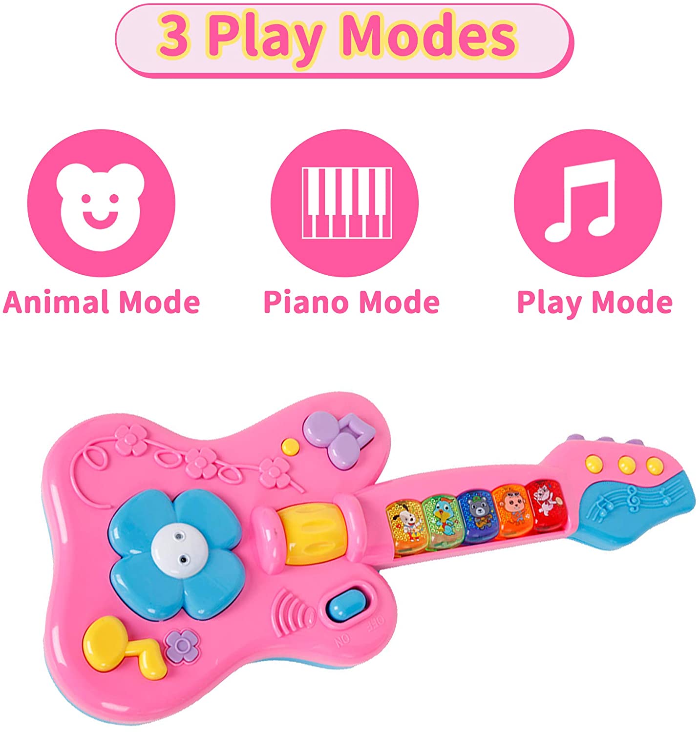 Guitar Toys for Toddler - Musical Instruments with Light and Music - Kids Preschool Early Education Play Toy for Boys Girls - Ages 12 Months and Up - Luckyermore