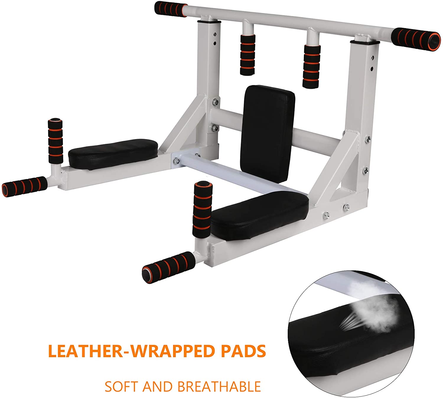 2 in 1 Wall Mounted Pull Up Bar Multifunctional Chin Up Bar and Dip Station - Luckyermore