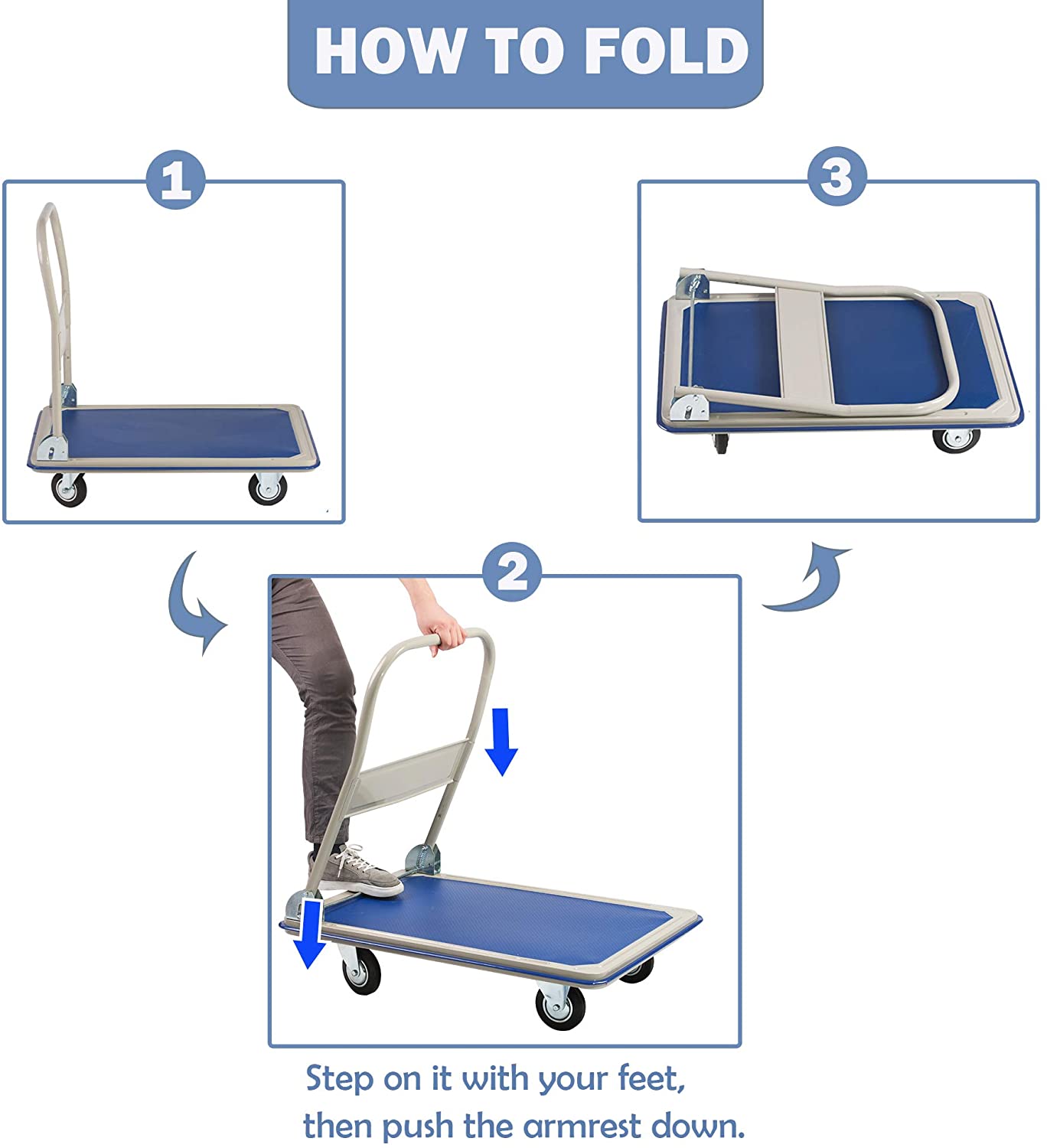 Folding Platform Cart Hand Truck Moving Push Flatbed Dolly Cart, 660lbs Capacity