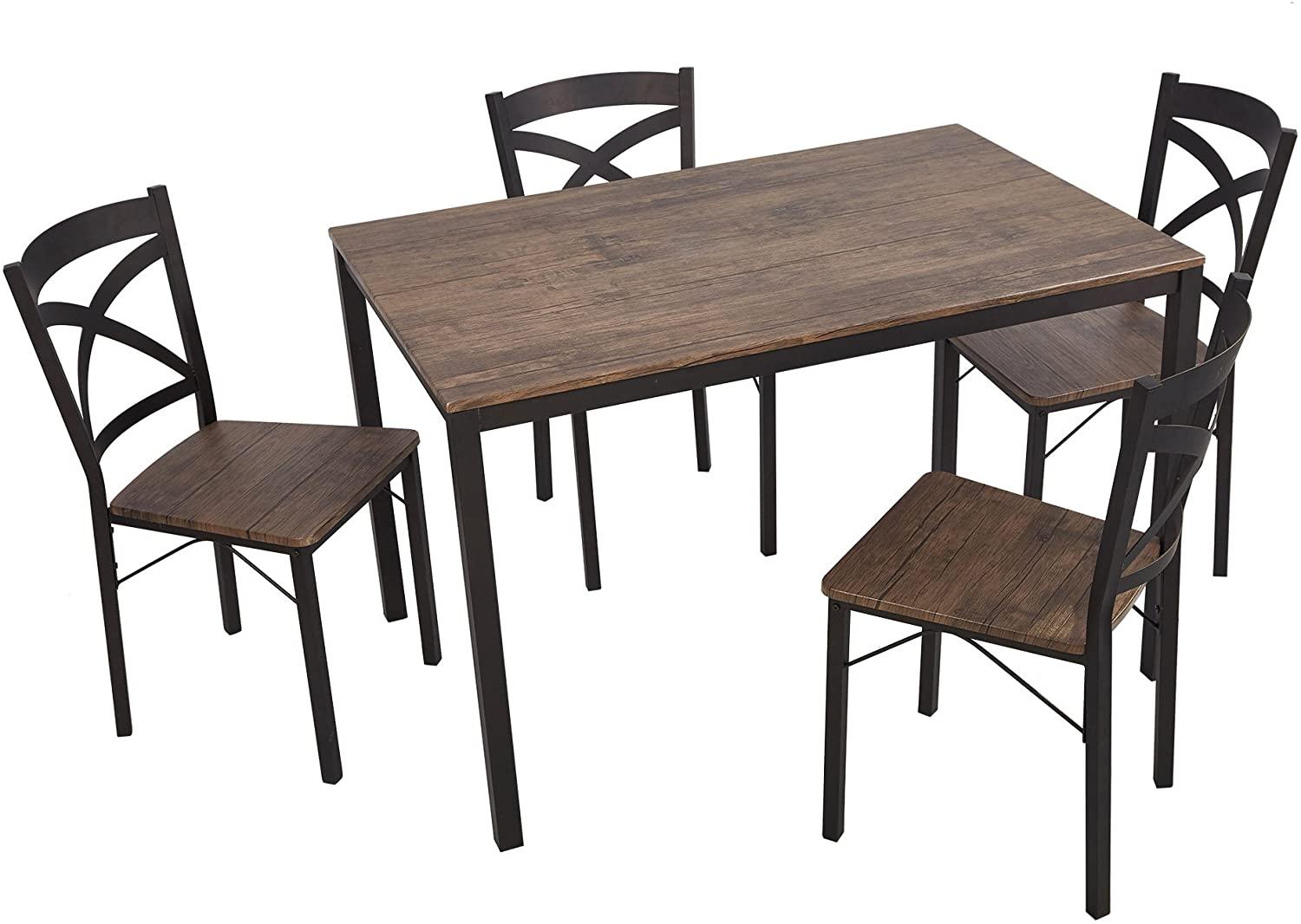 LUCKYERMORE 5 Piece Dining Table Set, 1 Dining Table 47.2" for 4 with 4 Dining Chairs Modern Dinette, Metal Backre