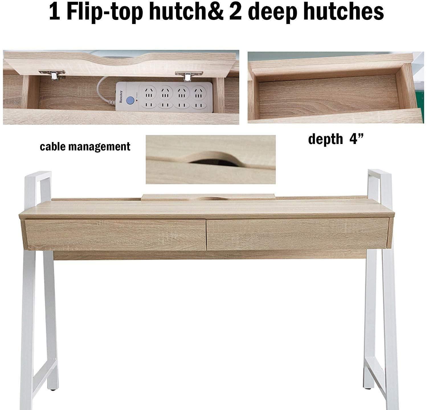 50" Computer Desk with 2 Drawers Wood Home Office Desk Work Table, White - Luckyermore