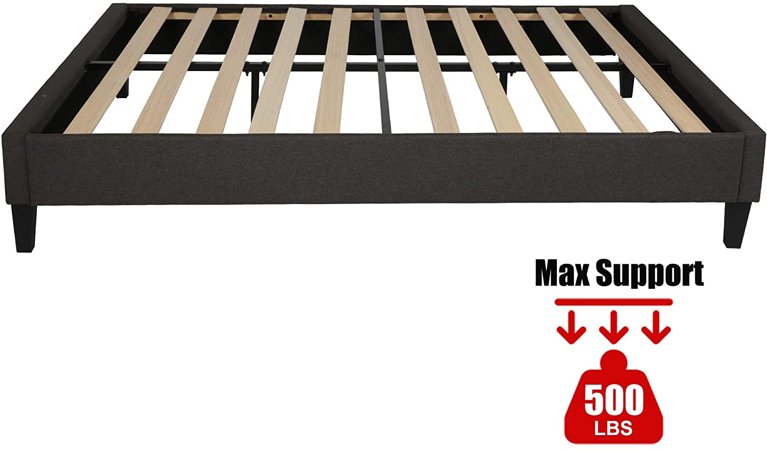 14 Inch Upholstered Platform Bed Frame Mattress Foundation with Wood Slat Support No Box Spring Needed Dark Gray - Luckyermore