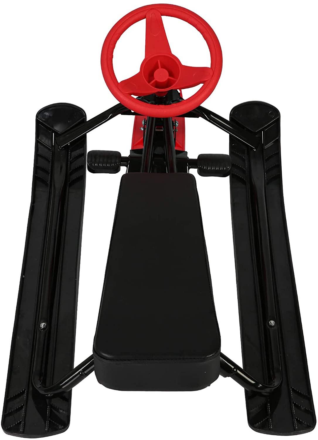 Snow Racer Sled with Steering Wheel and Brakes Kids Teens Ski Sled Slider Board, Red - Luckyermore
