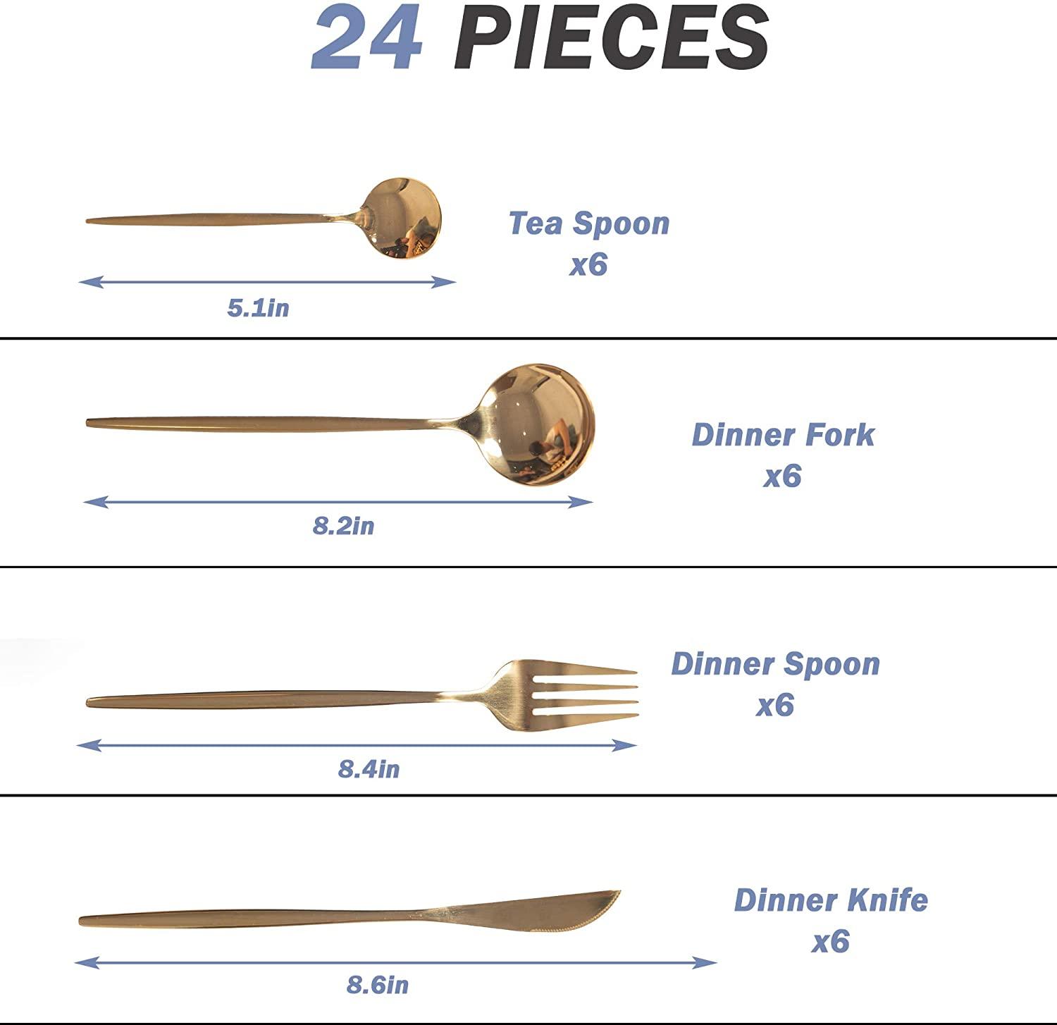 Flatware Set 24 Pieces Silverware Stainless Steel Cutlery Set Include Knife Fork Spoon Mirror Polished Dishwasher Safe for Home and Restaurant Service for 6 - Luckyermore