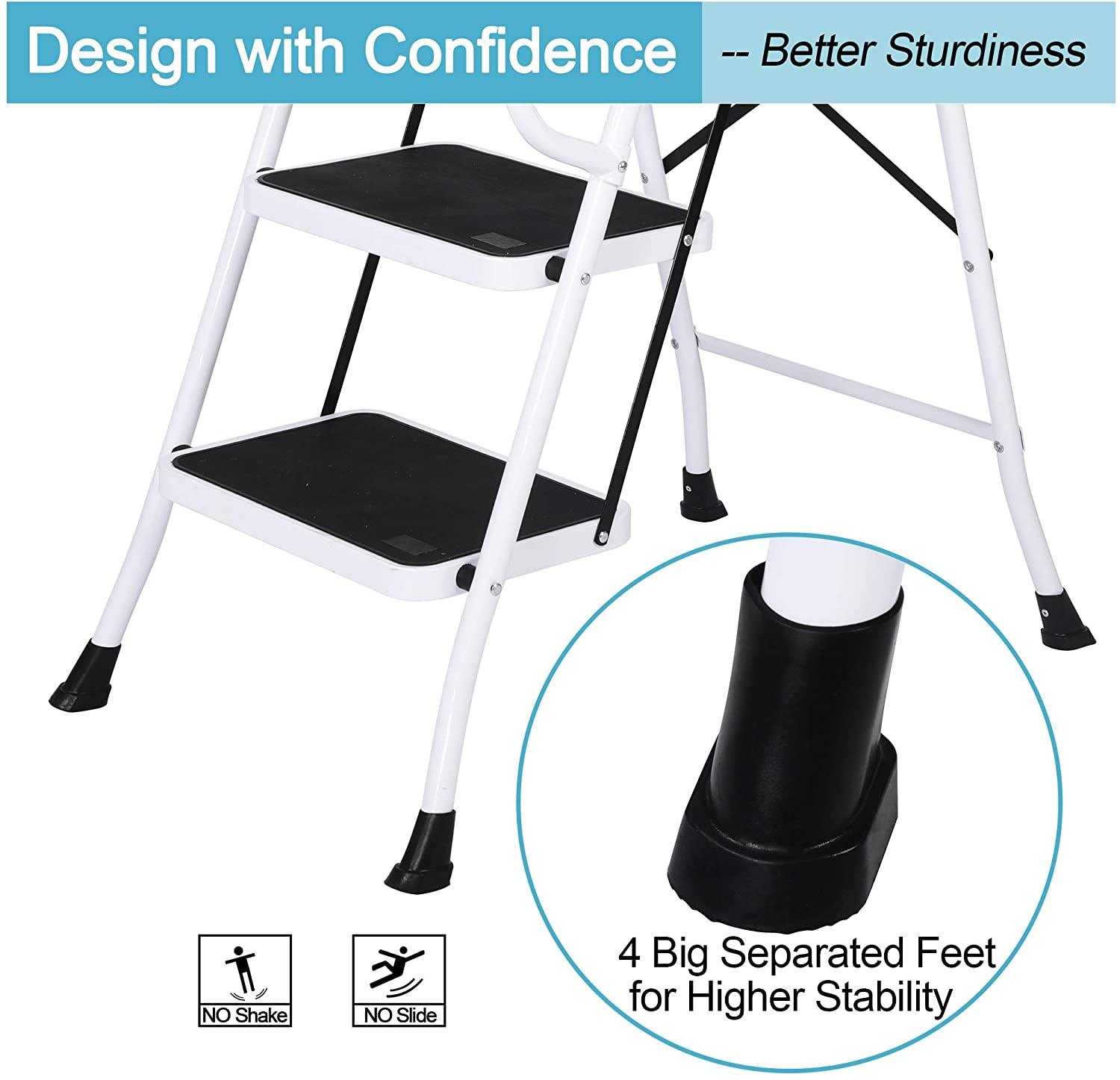 LUCKYERMORE 4 Step Stable Step Ladders with Hand Grips Safety Ladders 330lbs Capacity