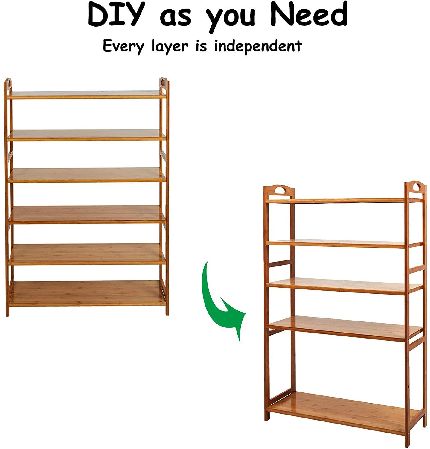6-Tier Bamboo Shoe Rack Entryway Free Standing Shoe Shelf Storage Organizer for Home Office Bathroom, Plant Stand Bookshelf - Luckyermore
