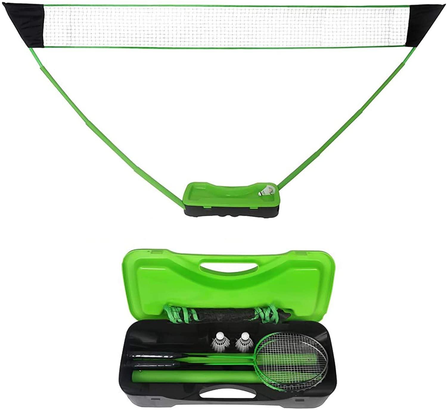 Portable Badminton Net Set Storage Box Base with 2 Battledores 2 Shuttlecocks Large 10x5 Feet Net for Ball Games Outdoor Team Sports