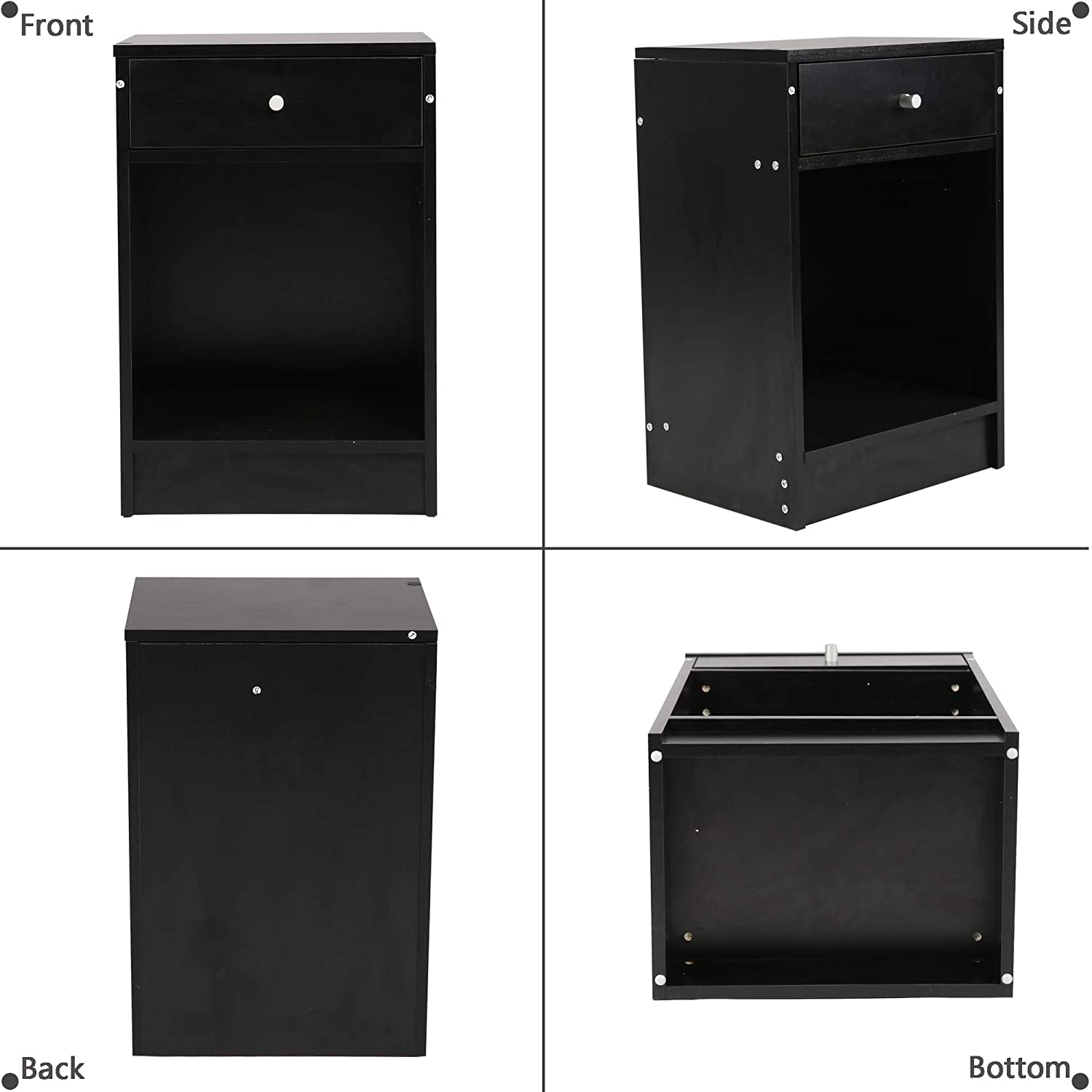 Black Nightstand End Table with Drawers Storage Shelf for Bedroom Living Room,Easy Assembly