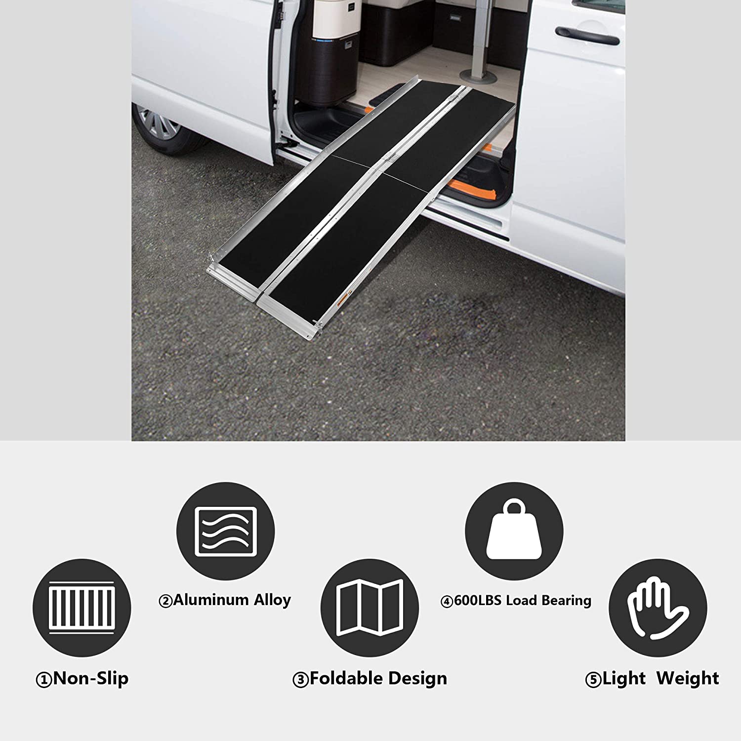 6ft Portable Ramp for Wheelchair Folding Aluminum Alloy Ramp with Handle