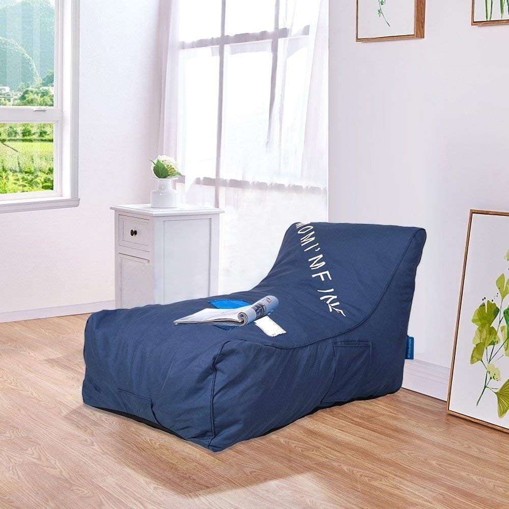 Bean Bag Chair - Floor Chair Couch Lazy Lounger Memory Foam Sofa with Dirt-Proof Oxford Fabric&Side Pocket for Kids Age 2 and Up,MOM I'm FINE,Sea Blue