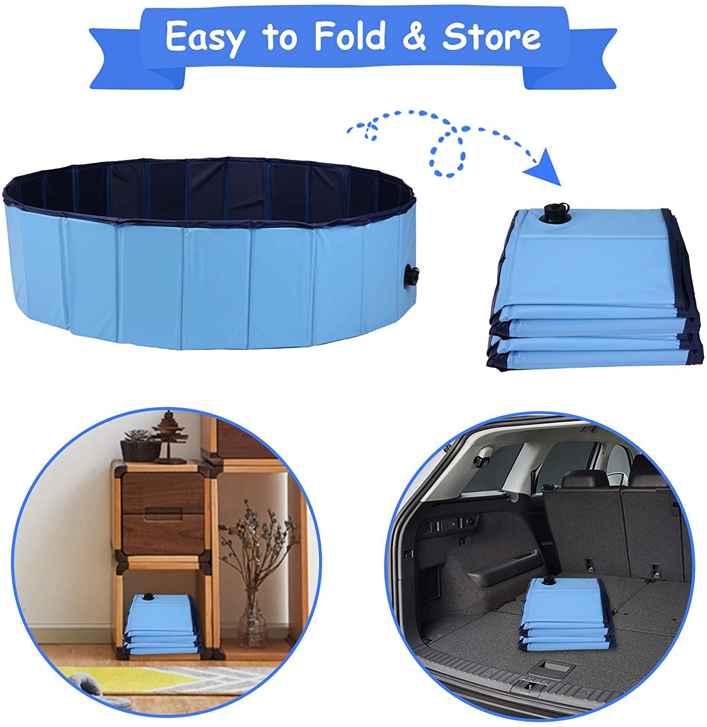 Foldable Dog Pet Swimming Pool Slip-Resistant PVC Kiddie Pool Collapsible Bathing Tub - Luckyermore