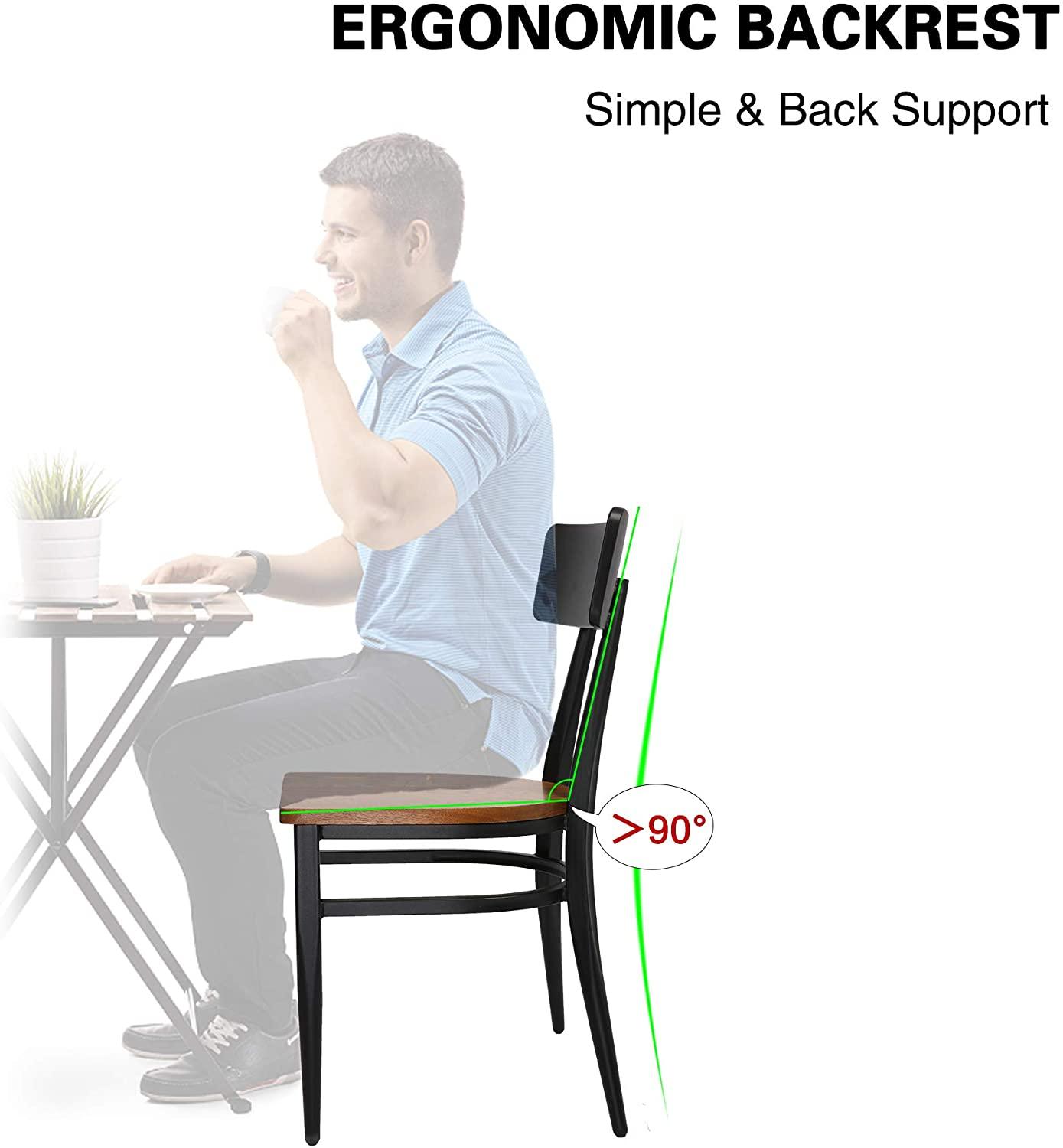 LUCKYERMORE Set of 2 Kitchen Dining Chairs Wood Seat with Simple Back Metal Legs, π Back Black