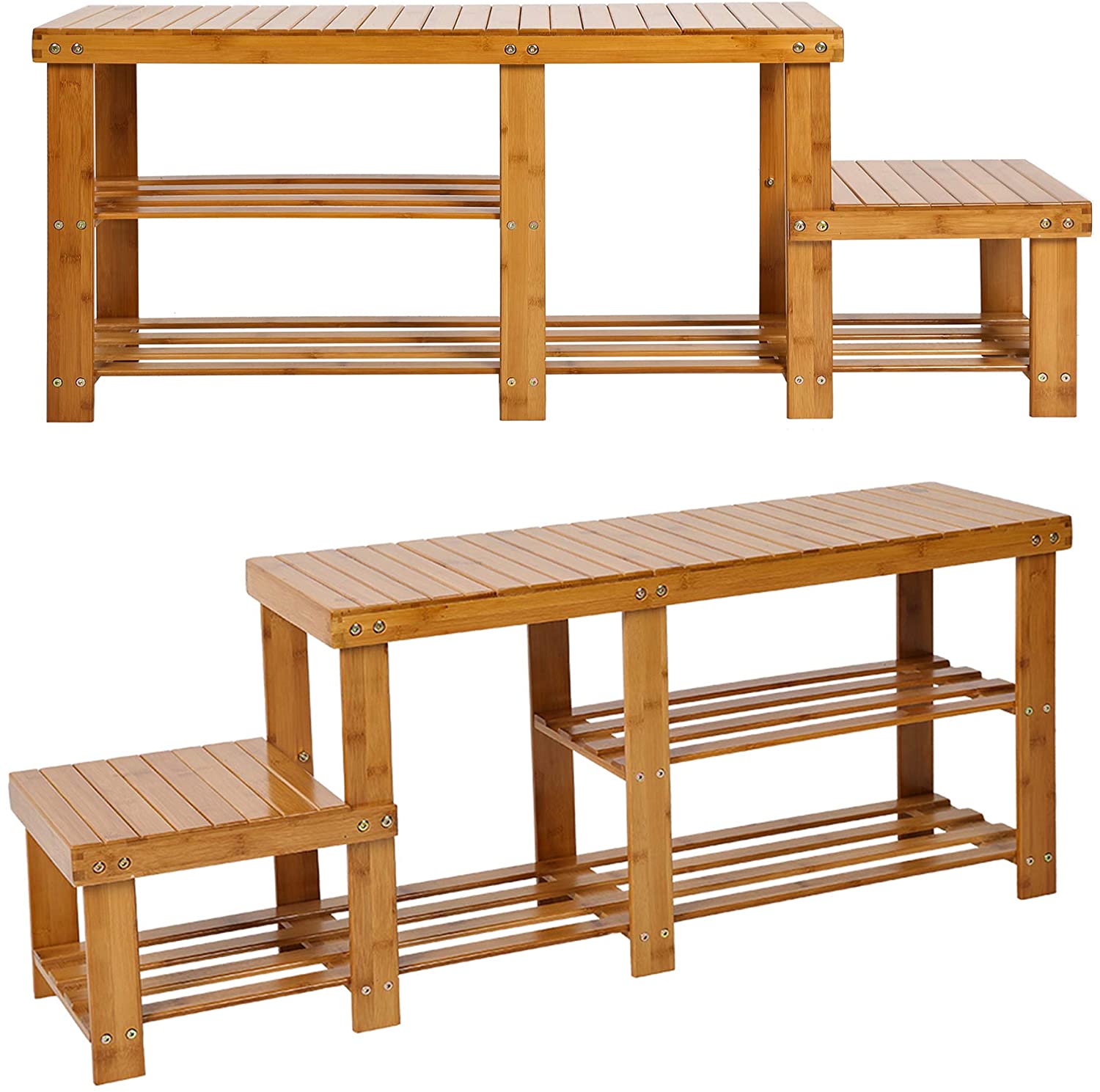 2-Tier Bamboo Shoe Rack Bench Entryway Functional Rack Shelf Plant Stand Storage Bench