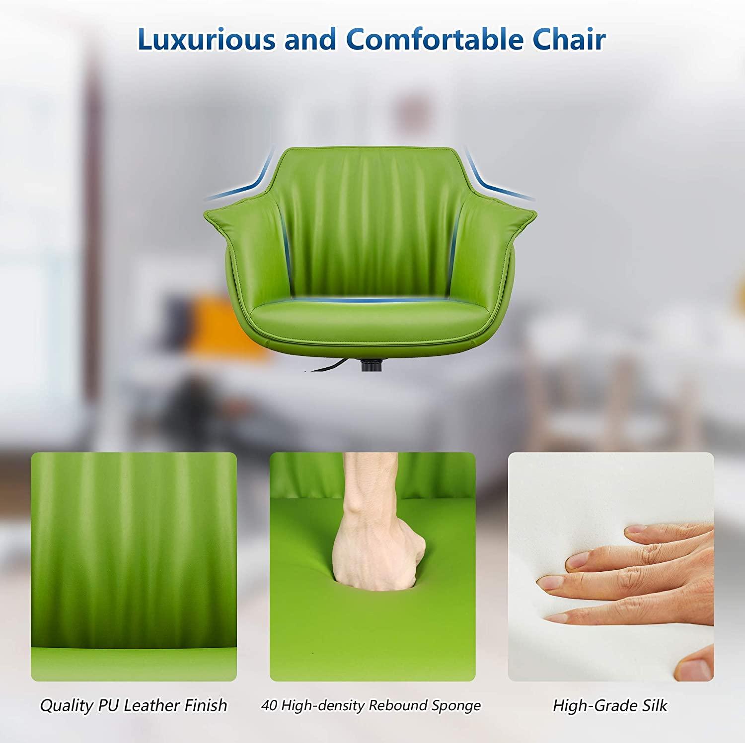 Office Chair for Home Adjustable Height Swivel PU Upholstered Modern Office Chair, Green - Luckyermore
