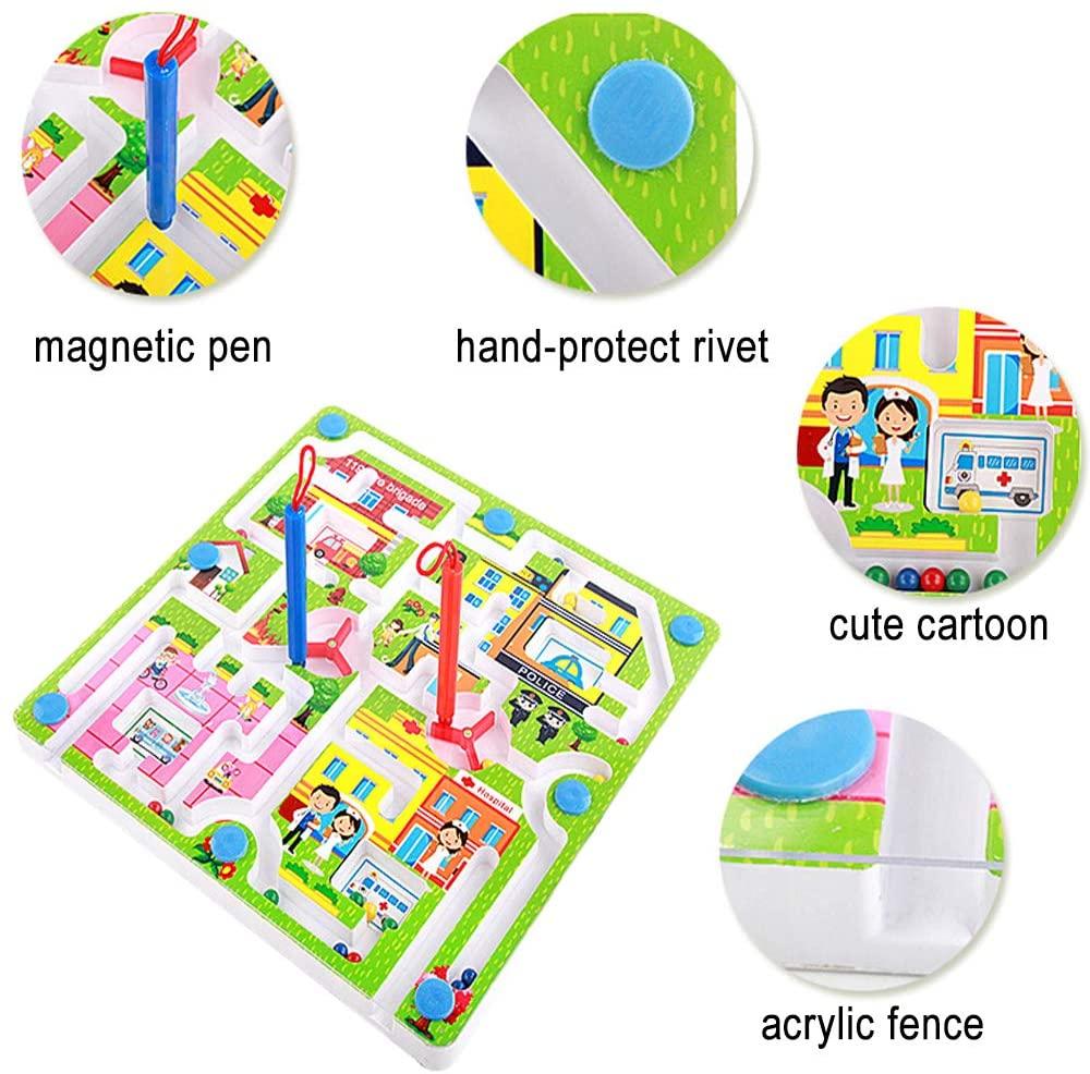 Magnetic Maze for Family Kids 3 and Up 2-Sided Board Game Maze Puzzles,Traffic Maze & Flying Chess - Luckyermore