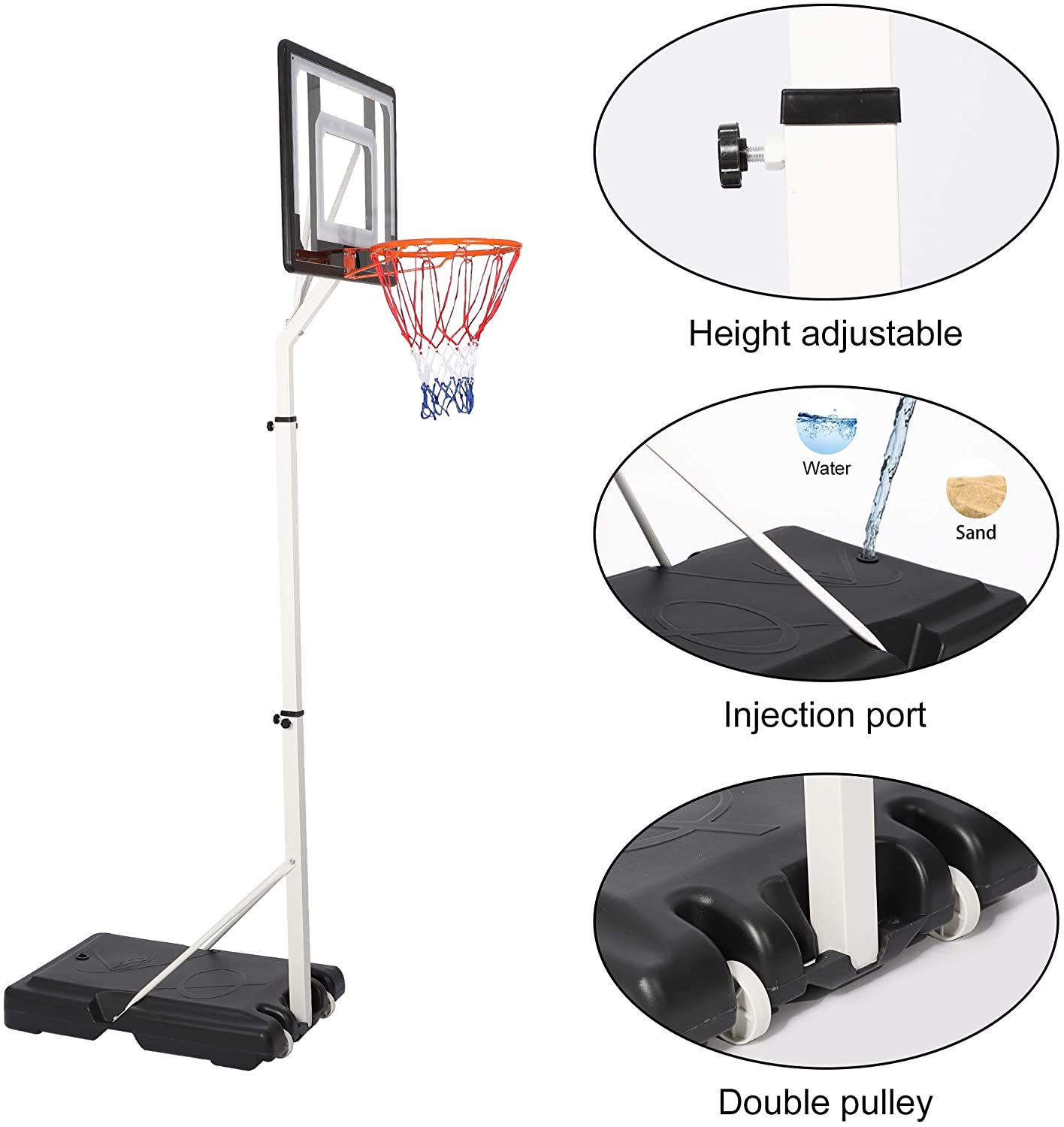Portable Basketball Hoop Backboard System Stand Outdoor Sports Equipment Height Adjustable 6.9Ft-8.5Ft with Wheels