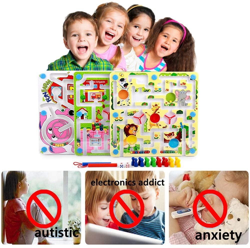 Magnetic Maze for Family Kids 3 and Up 2-Sided Board Game Maze Puzzles,Traffic Maze & Flying Chess - Luckyermore