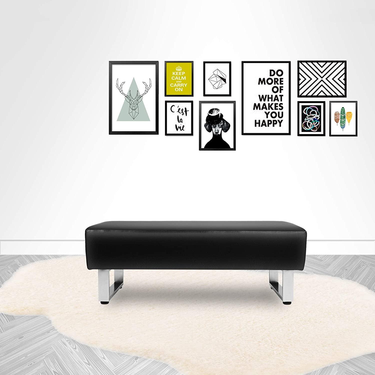 47"L Modern PU Leather Dining Room Bench Upholstered Padded Seat, Black - Luckyermore