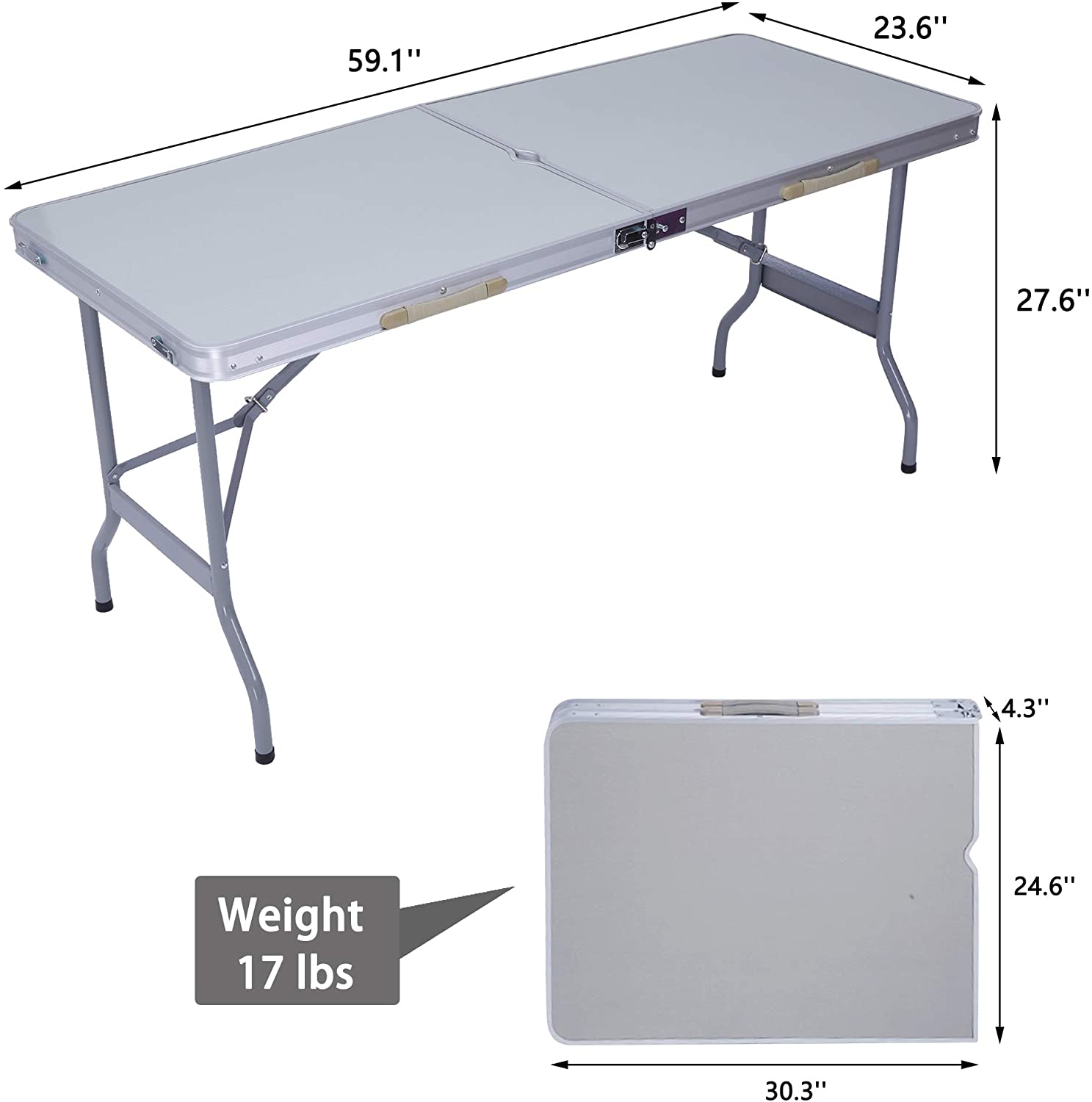 LUCKYERMORE Portable Folding Camping Table 5 Ft Lightweight Table Suitcase Picnic Table with Umbrella Hole