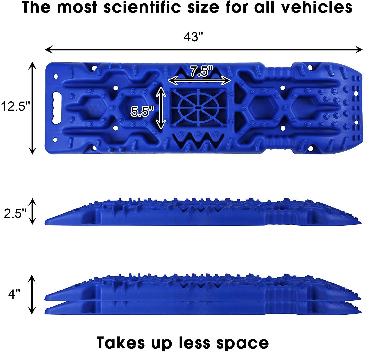 2 Pack Traction Boards with Jack Lift Base,Recovery Track Traction Mat for 4WD SUV, Jeep Tire Traction Tool Suitable for Mud, Sand, Snow, Ice Blue,Red