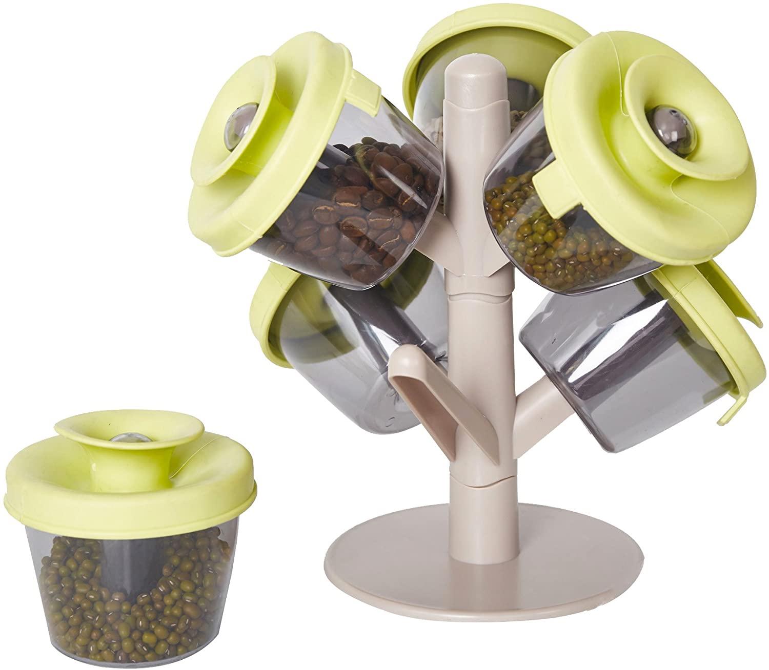 Pop-up Spice Racks with Set of 6 Round Clear Storage Containers for keeping Food,Cookie,Cracker,Coffee,Sugar,etc. dry and fresh - Luckyermore