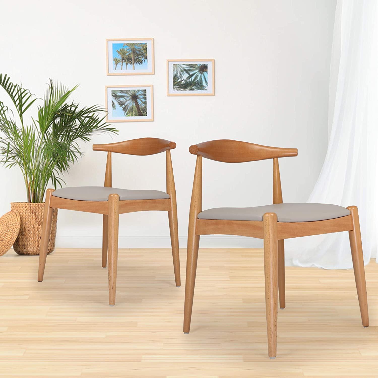 LUCKYERMORE Set of 2 Upholstered Solid Wood Side Chairs Modern Kitchen Chairs, Oak