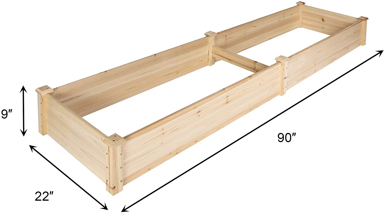 7.5 Feet Raised Garden Bed Wooden Planter Box 2 Separate Planting Space Heavy Duty Solid Fir Wood for Planting Flower Vegetable Fruit in Patio Backyard Balcony Outside,22”x9”x90”