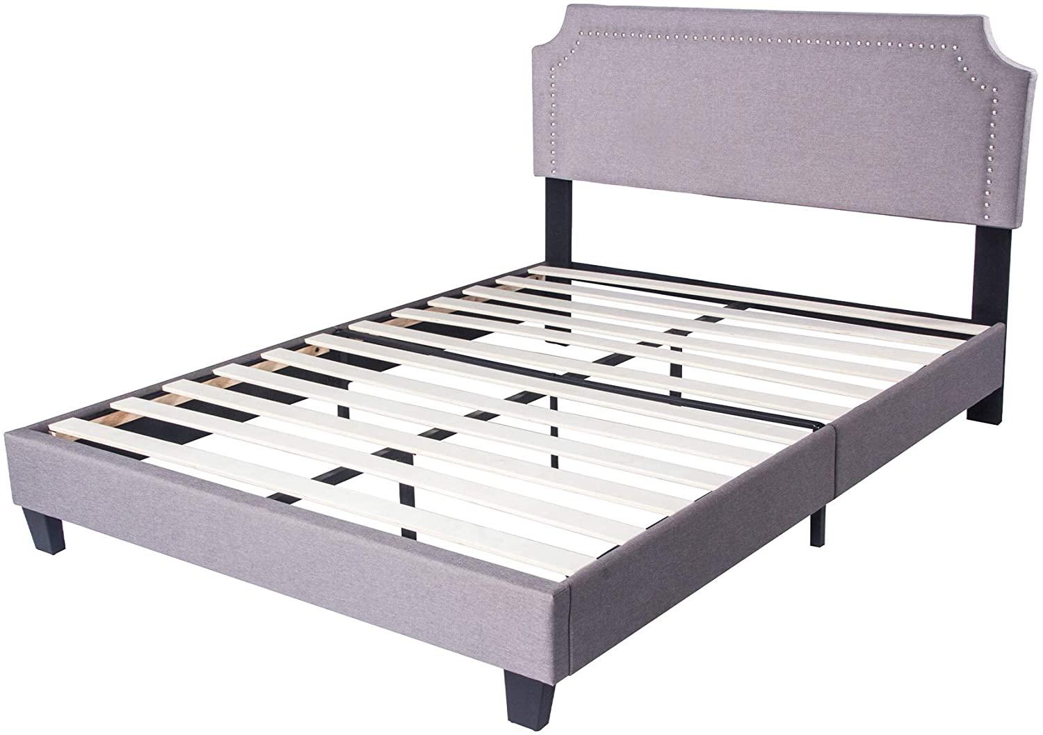 Platform Bed Frame Queen 11 Inch Upholstered Headbord Wood Slat Support Metal Frame Heavy Duty Bed Frame for Bedroom,No Box Spring Needed