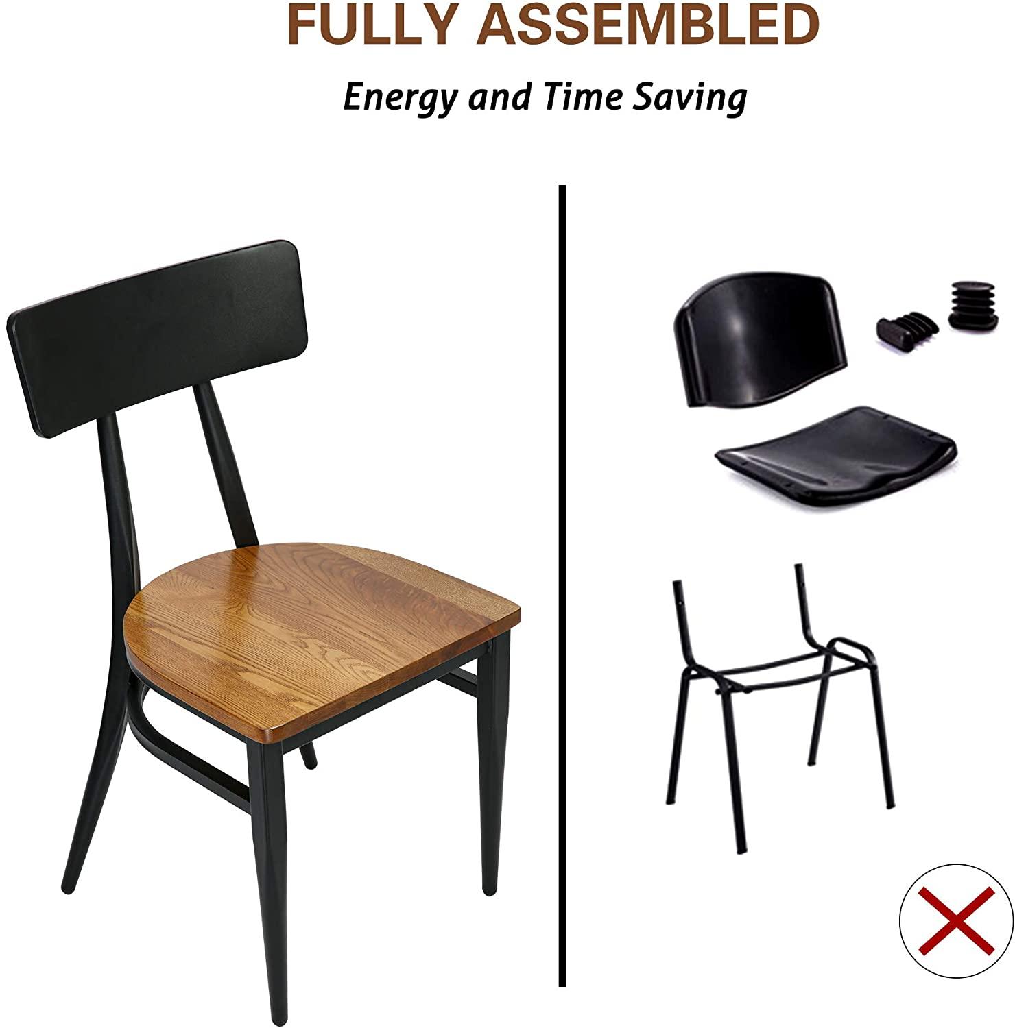 LUCKYERMORE Set of 2 Kitchen Dining Chairs Wood Seat with Simple Back Metal Legs, π Back Black