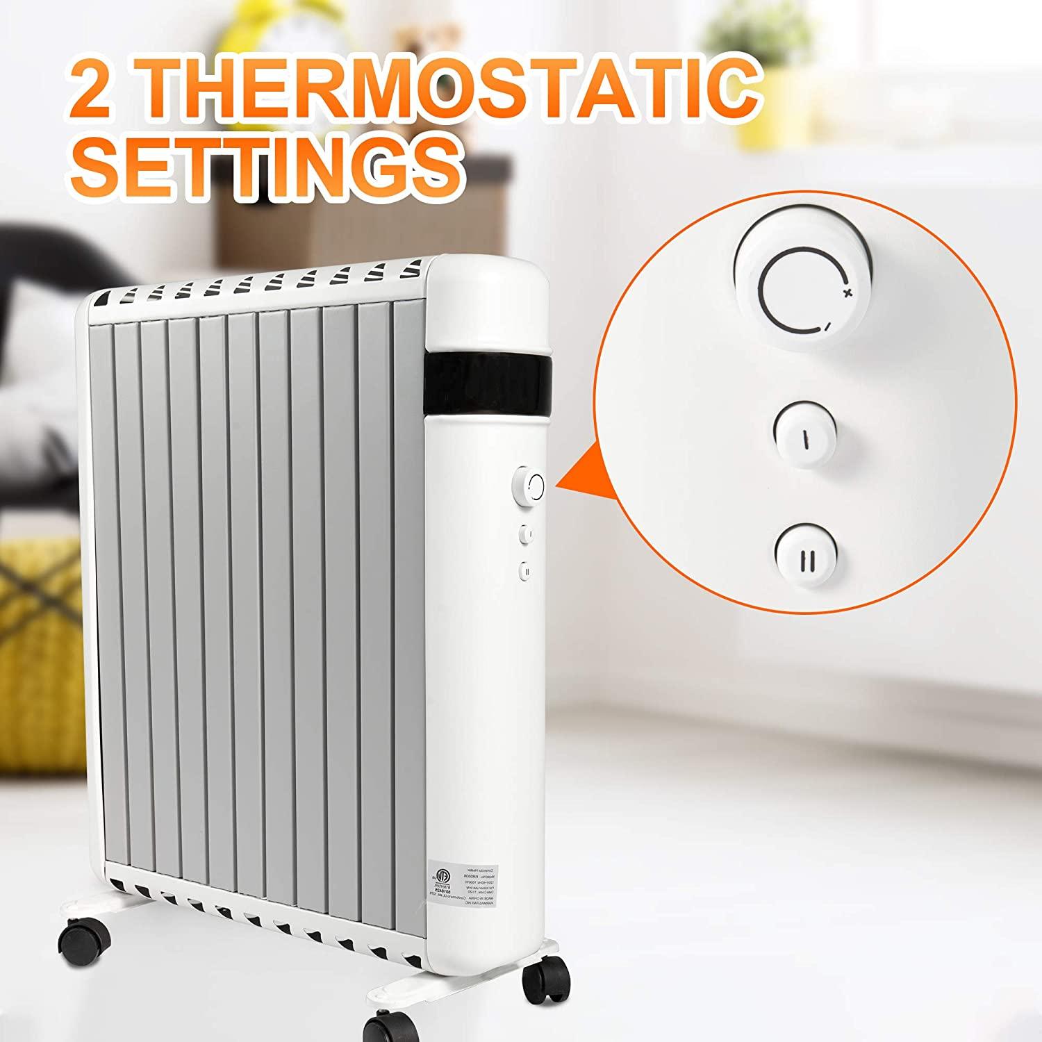 LUCKYERMORE 1500W Electric Space Heater with 2 Heat Modes and Movable Wheels Overheat Protection