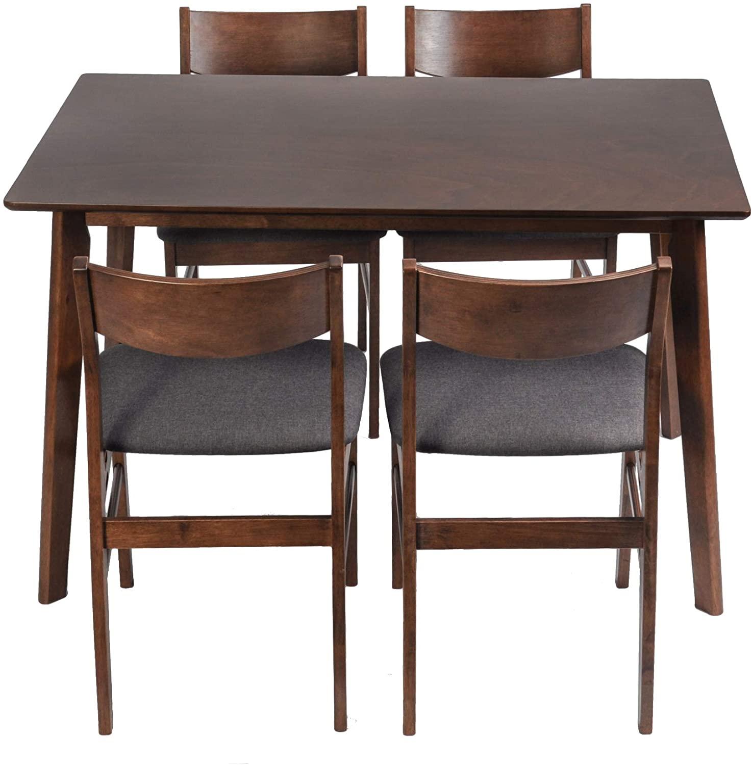 LUCKYERMORE 5 Piece Dining Table Set, 1 Dining Table 47.2" for 4-6 with 4 Dining Chairs Mid-Century Wood Kitchen Dining Set