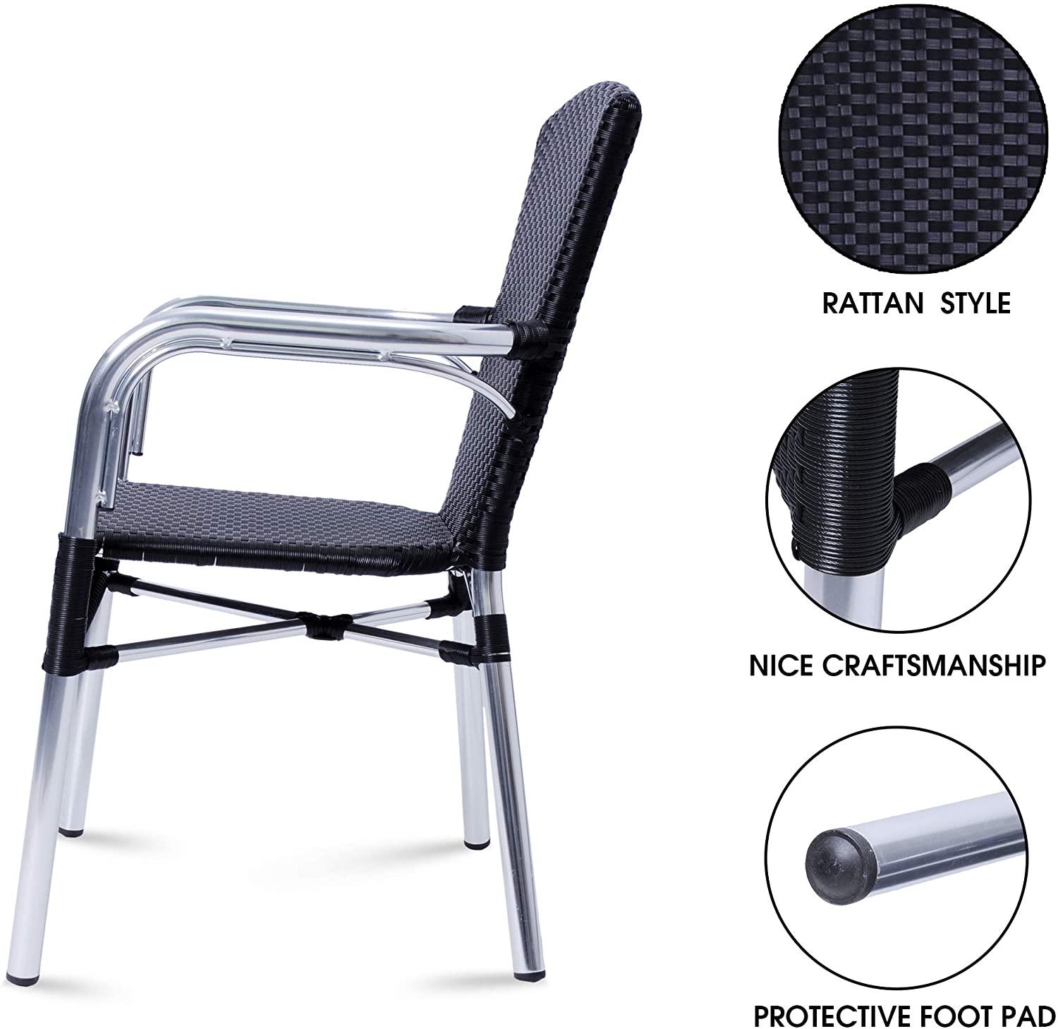 Patio Dining Chairs Set of 4 Ultra-Light Outdoor Stackable Lawn Wicker Chair in Rattan and Aluminum Frame - Luckyermore