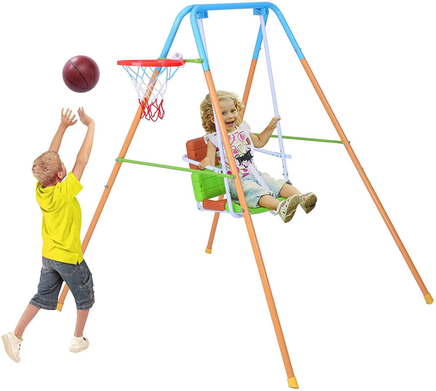 Toddler Swing Playset | 2 in 1 Swing Basketball Combination Swing Toys Set Indoor and Outdoor Playground Swing Seat for Kids Boys Girls (Chair) - Luckyermore