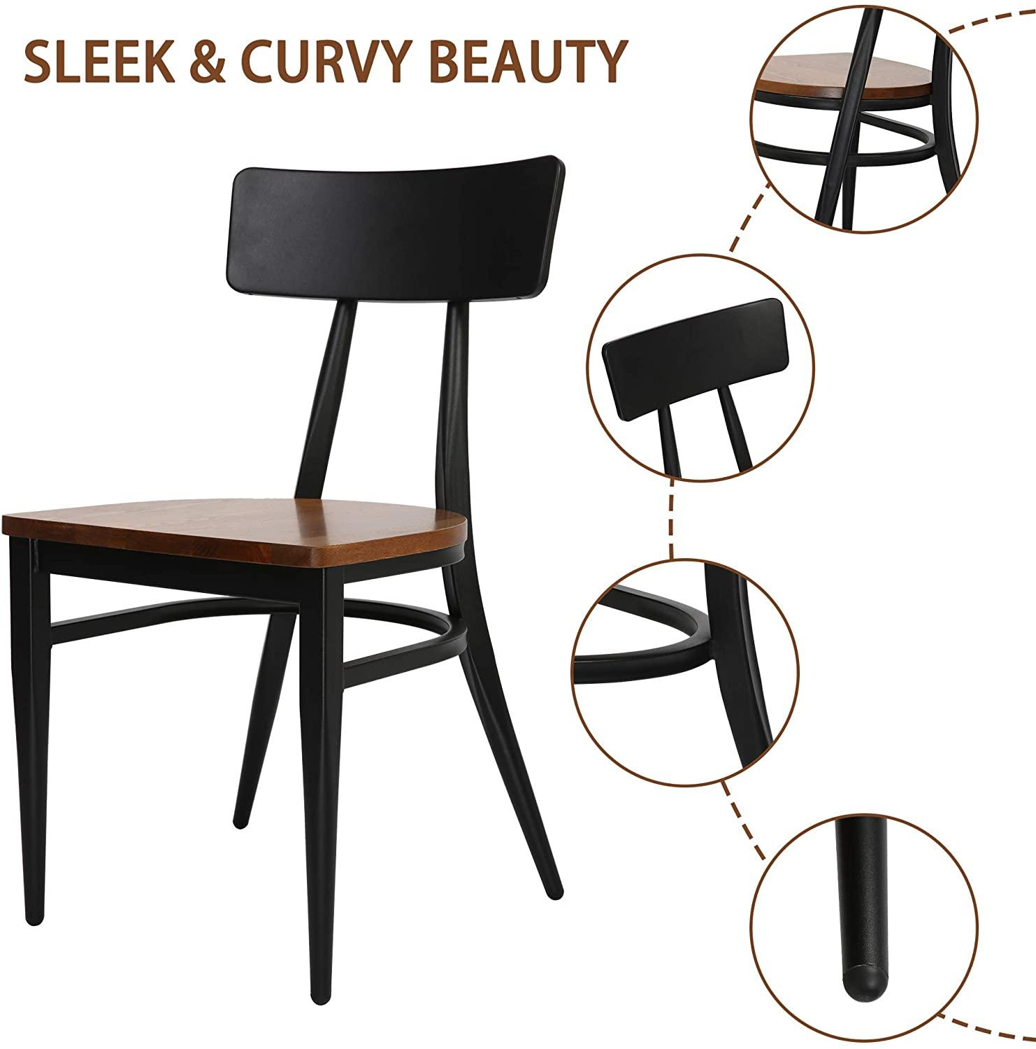 LUCKYERMORE Set of 2 Kitchen Dining Chairs Wood Seat with Simple Back Metal Legs, π Back Black