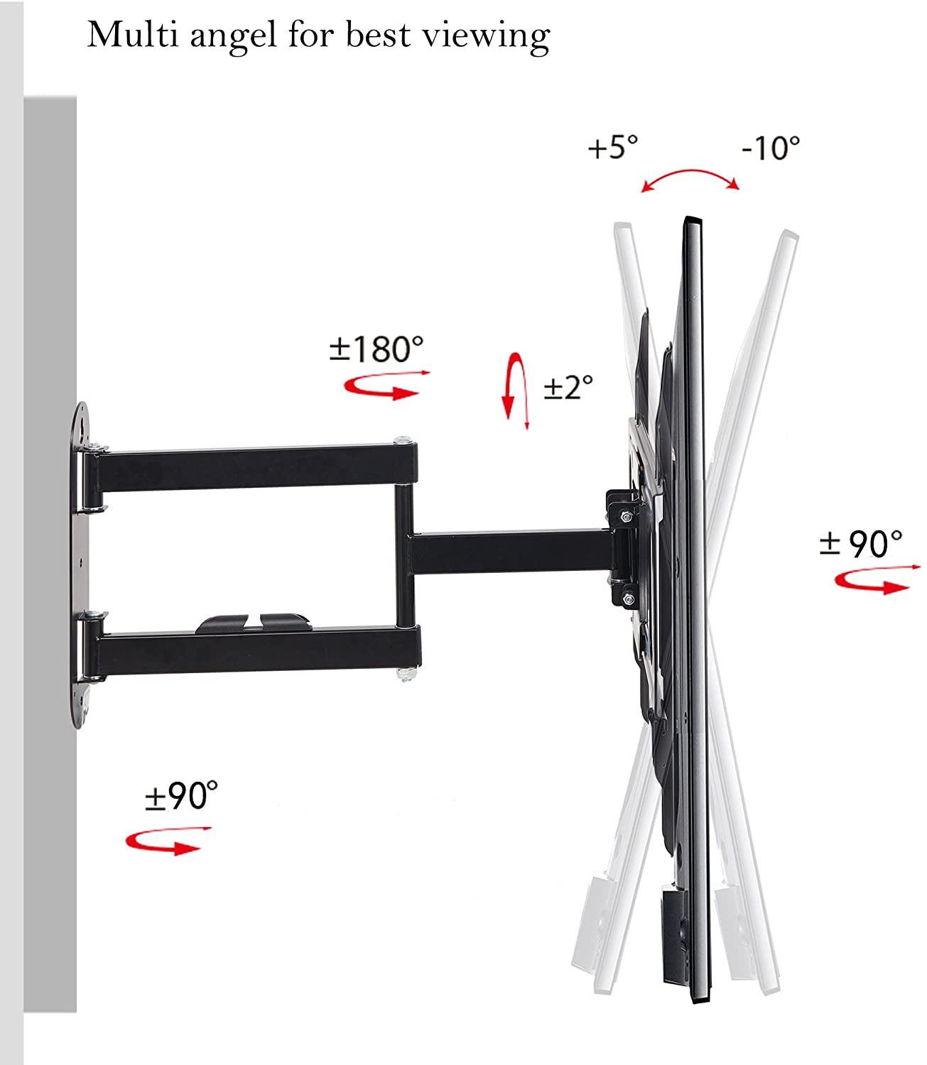 Full Motion TV Wall Mount for 23”-55” Flat Screen TVs, Monitor with Swivel Articulating Arms, up to VESA 400x400mm and 66 lbs - Luckyermore