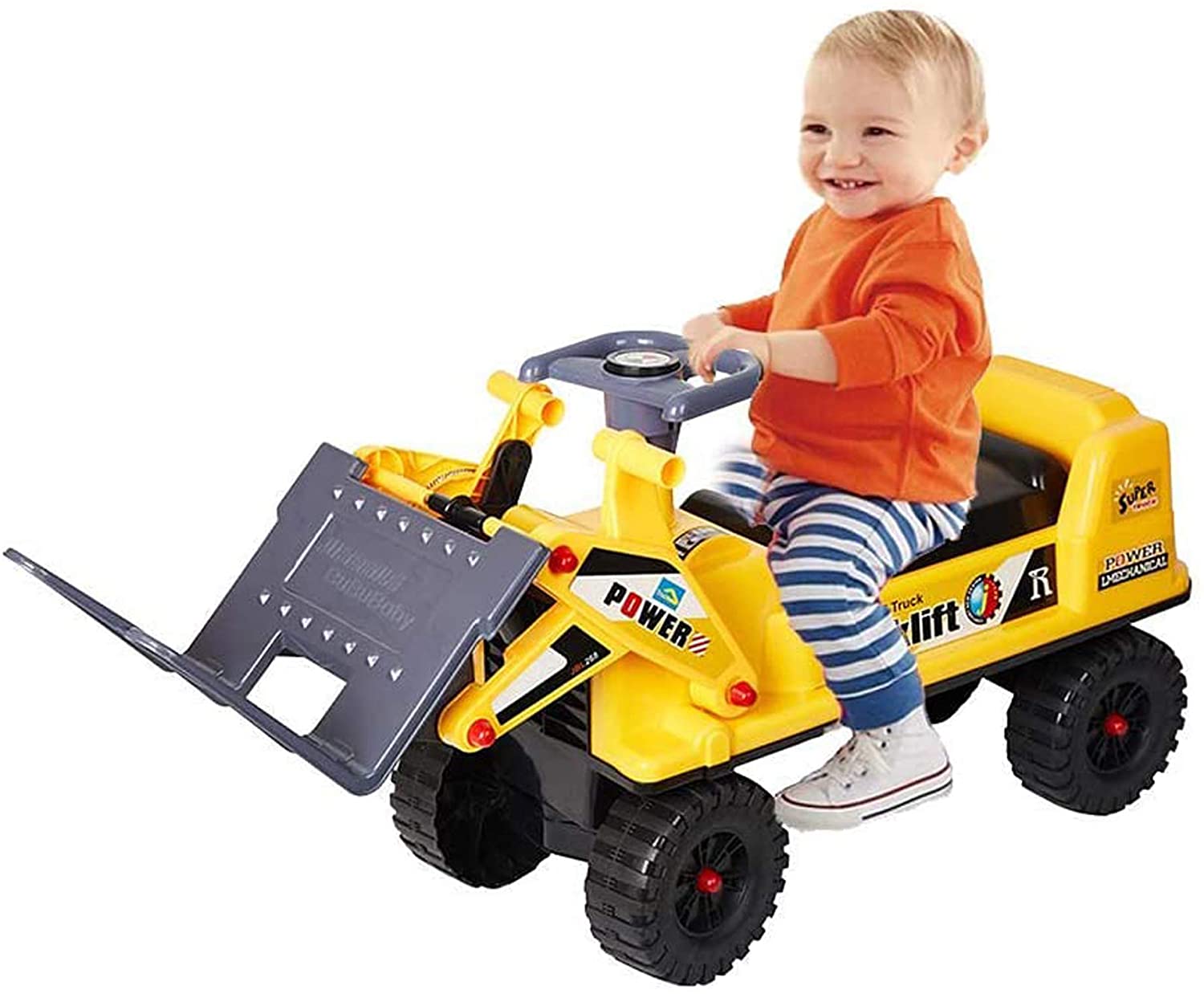 Ride-on Forklift Construction Truck Toy for Children,Sound, Lifting, Loading and Unloading, Sliding Function