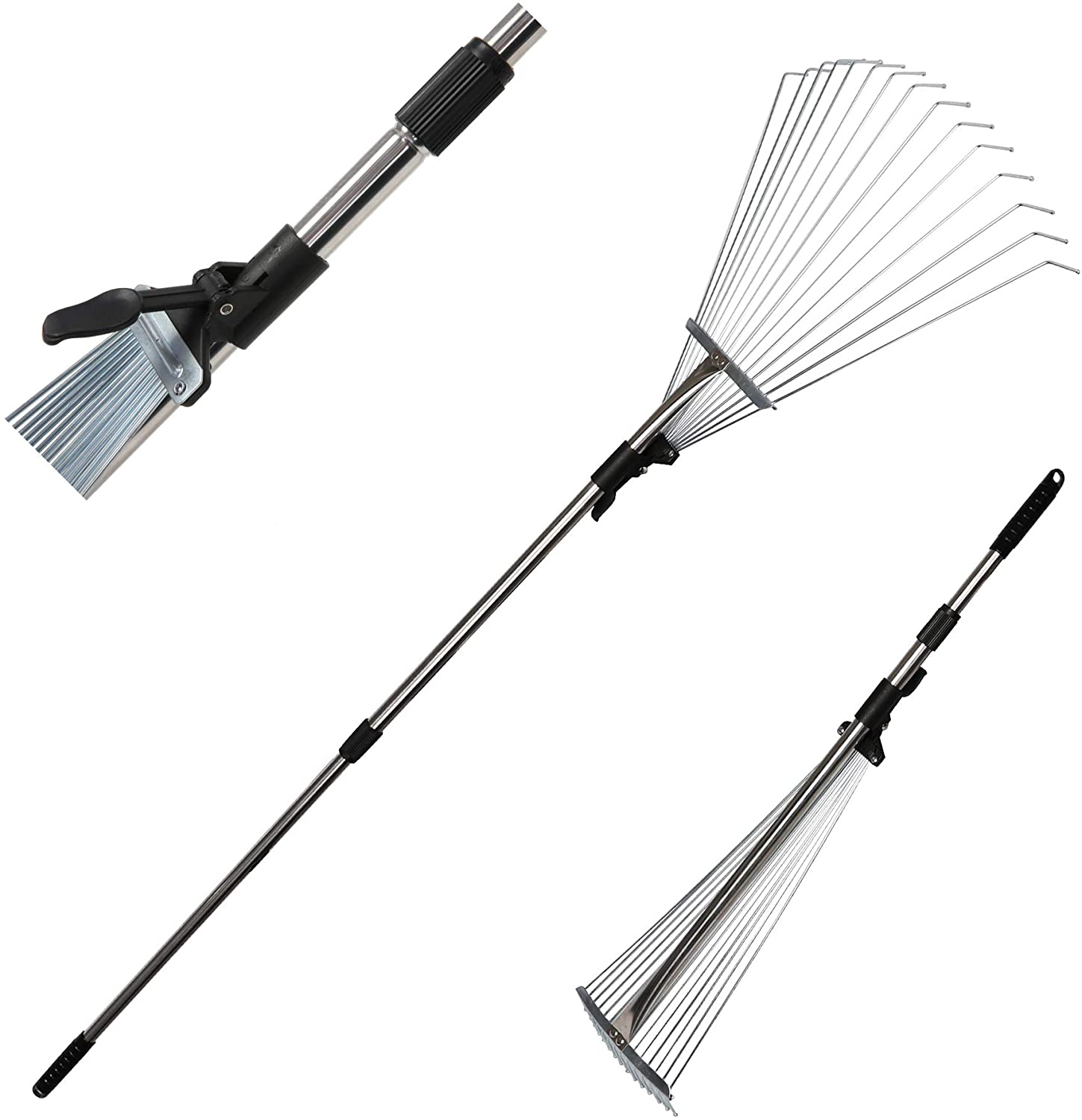 Rakes for Lawns Extension Pole Telescopic Metal Rake Garden Rake Leaf Rake for Quick Clean Up of Yard and Garden
