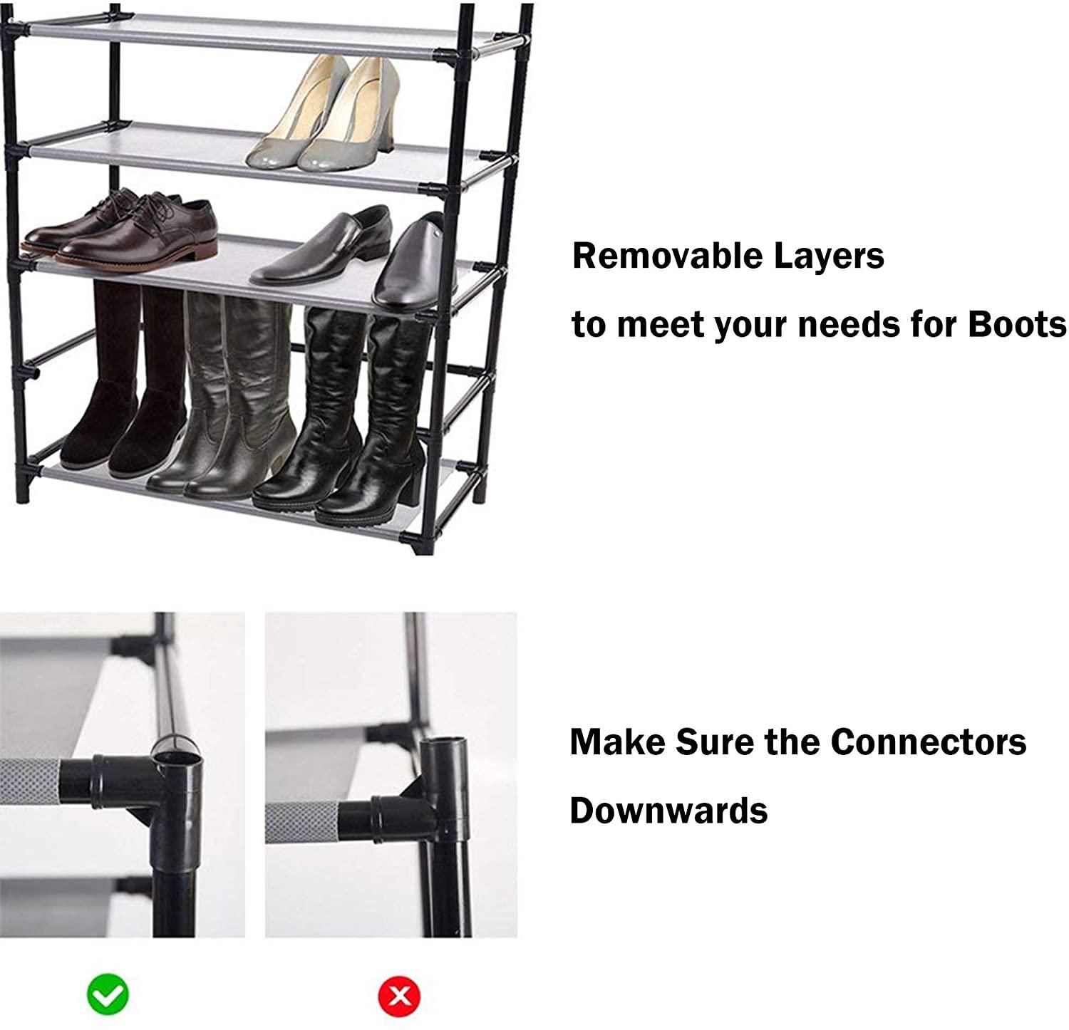 LUCKYERMORE 10 Tiers Shoe Rack with Dustproof Cover Shoes Storage Cabinet Boot Organizer, Red