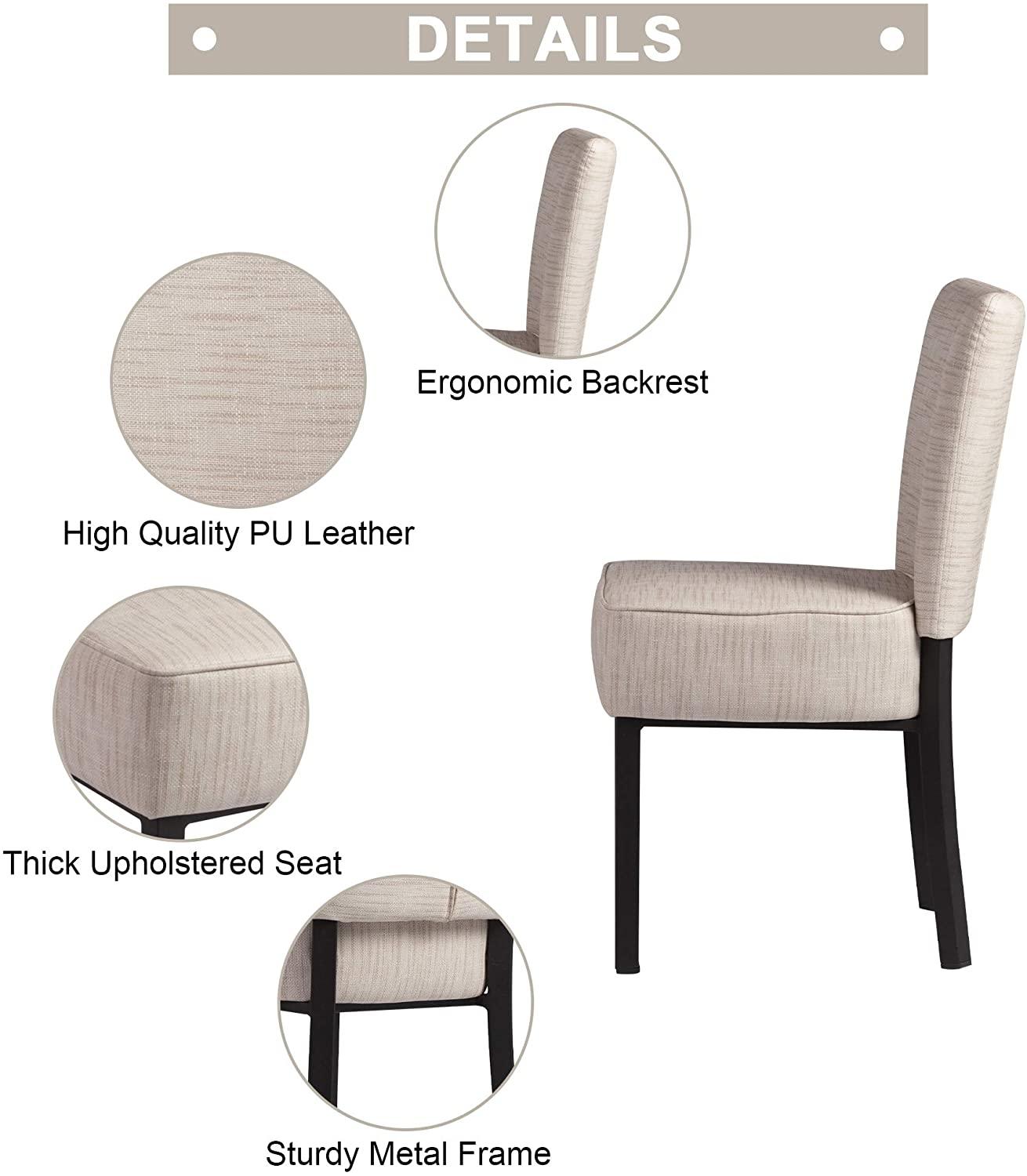 LUCKYERMORE Set of 2 Upholstered Dining Chairs PU Leather Modern Dining Room Chairs, Cream