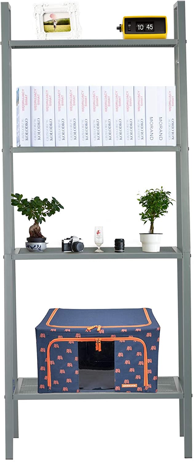 Metal 4 Tier Ladder Shelf Light Weight Bookcase Ladder Bookshelf Plant Flower Stand Multi-Functional Display Stand,Green